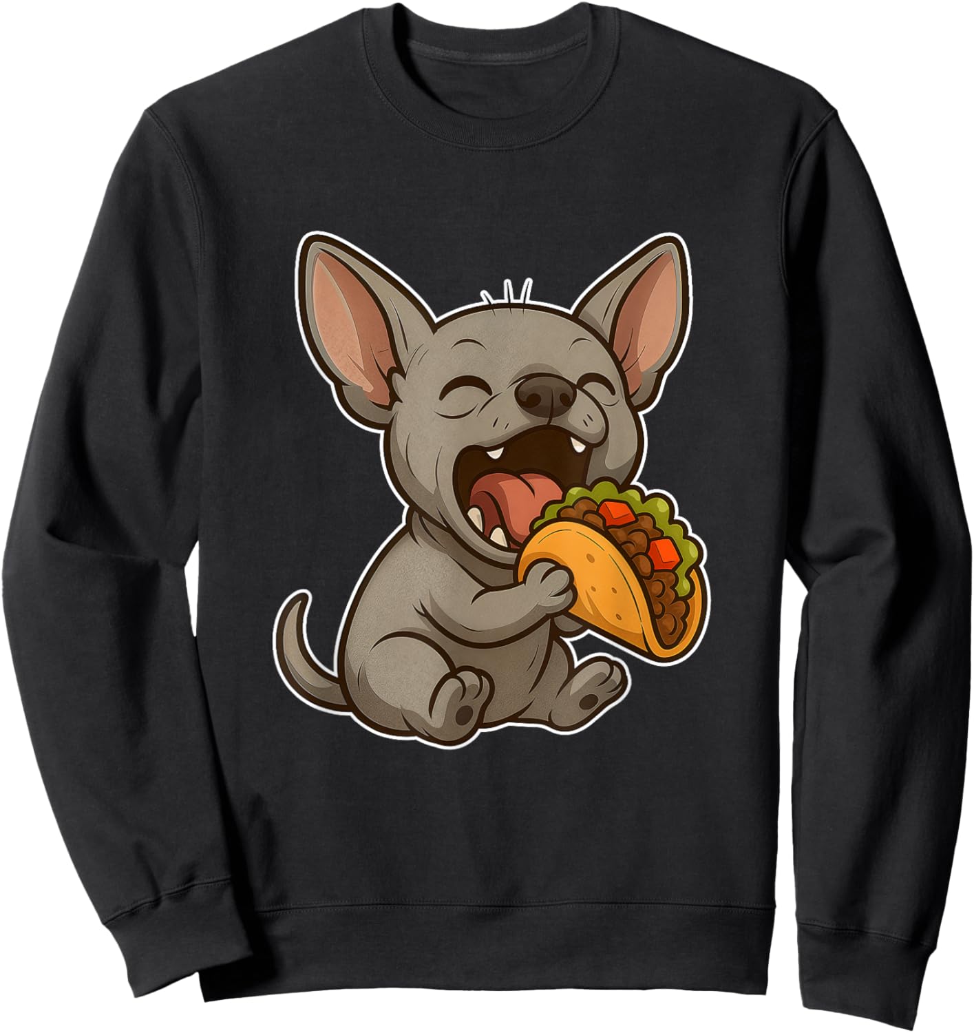 Funny Xolo Dog Eating a Big Taco Kawaii Cartoon Sweatshirt - Sweatshirt | Black