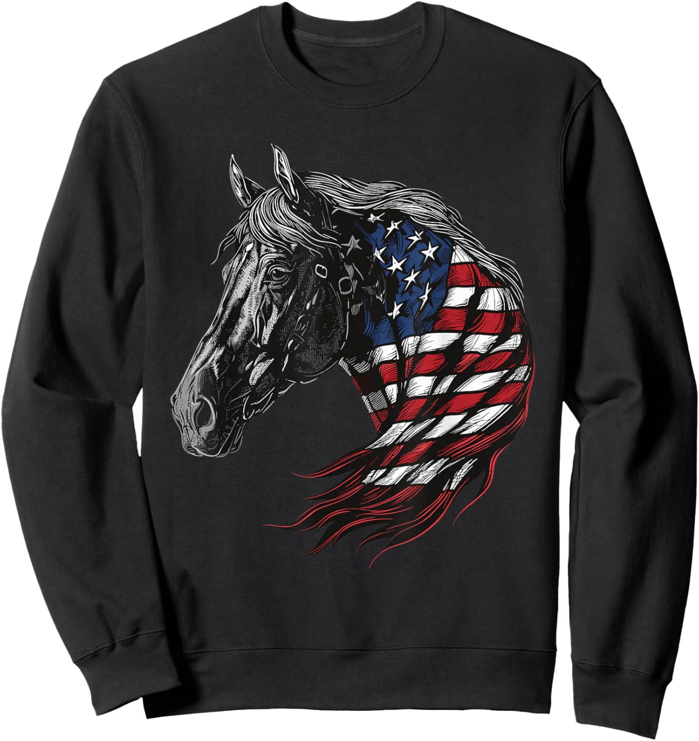 Horse Patriotic Equestrian 4th Of July USA American Flag Sweatshirt - Sweatshirt | Black