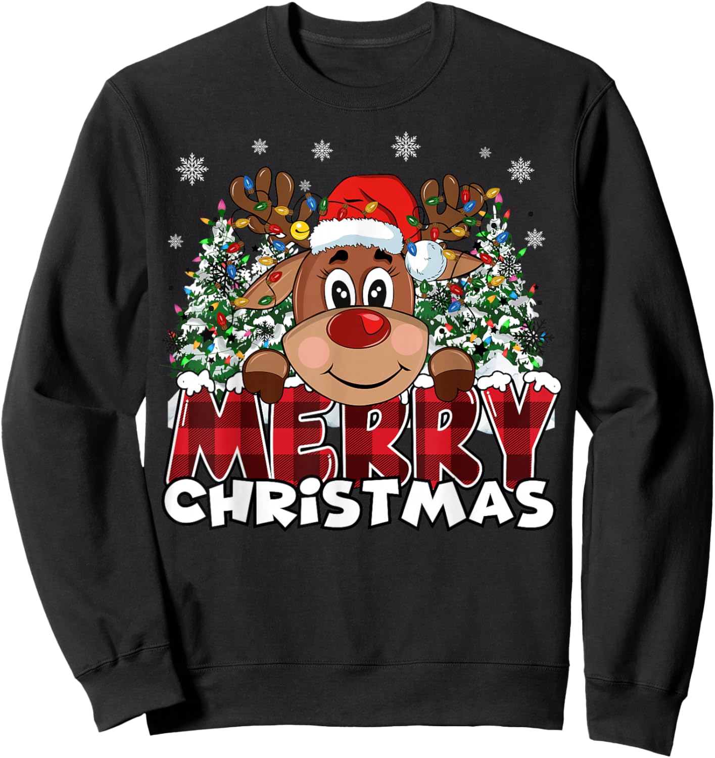 Funny Reindeer Xmas Men Women Family Merry Christmas Sweatshirt - Sweatshirt | Black