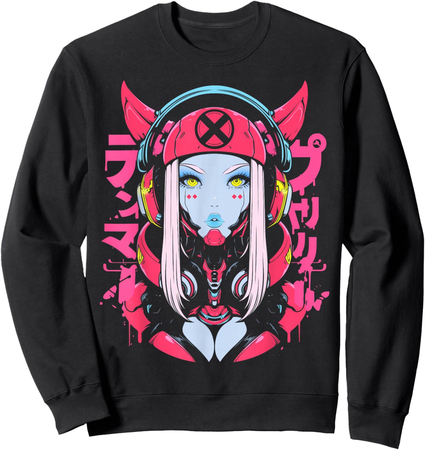 Anime Manga Cyberpunk Aesthetic Techwear Harajuku Waifu Sweatshirt - Sweatshirt | Black