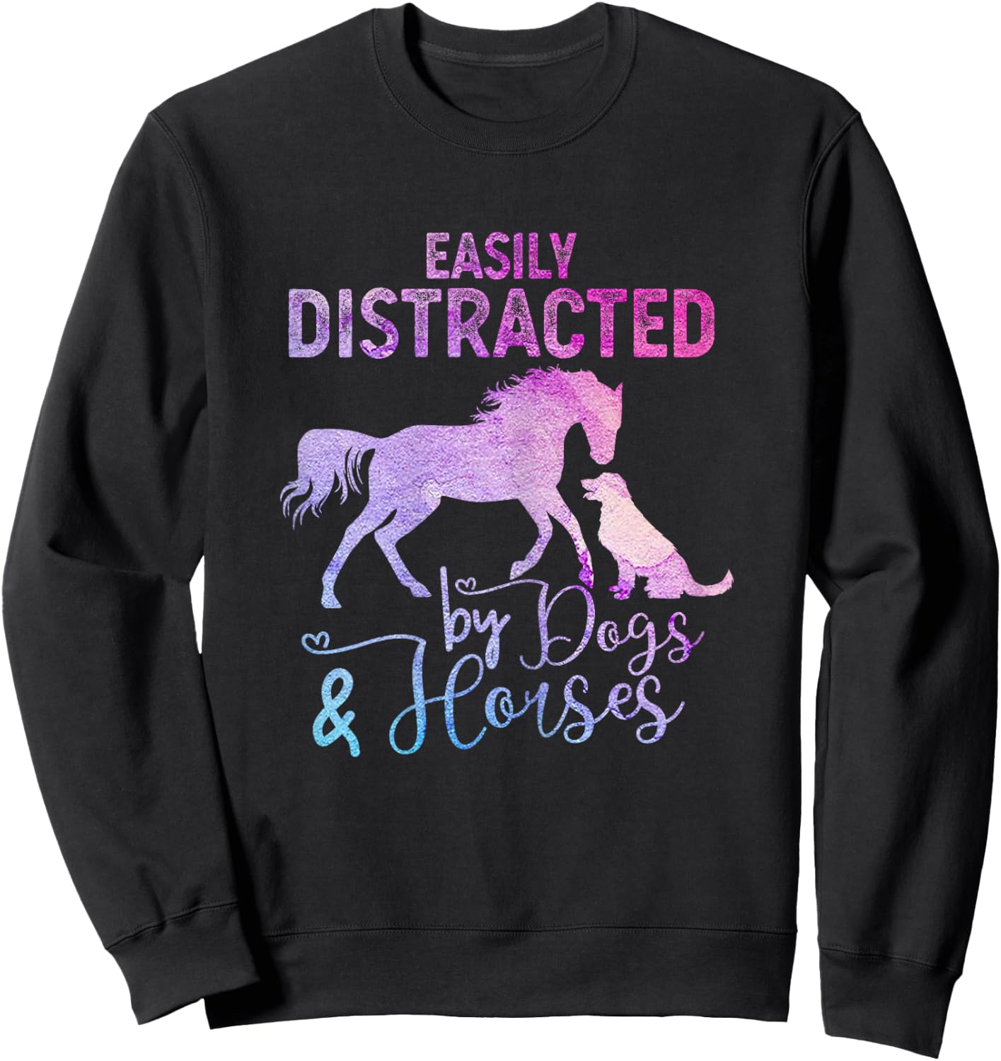 Funny Horse Women Girls Easily Distracted By Dogs & Horses Sweatshirt - Sweatshirt | Black