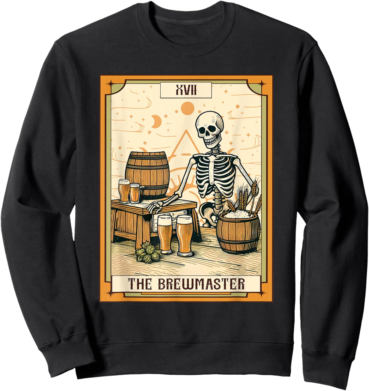 Funny Skeleton Craft Beer Drinking The Brewmaster Tarot Card Sweatshirt - Sweatshirt | Black