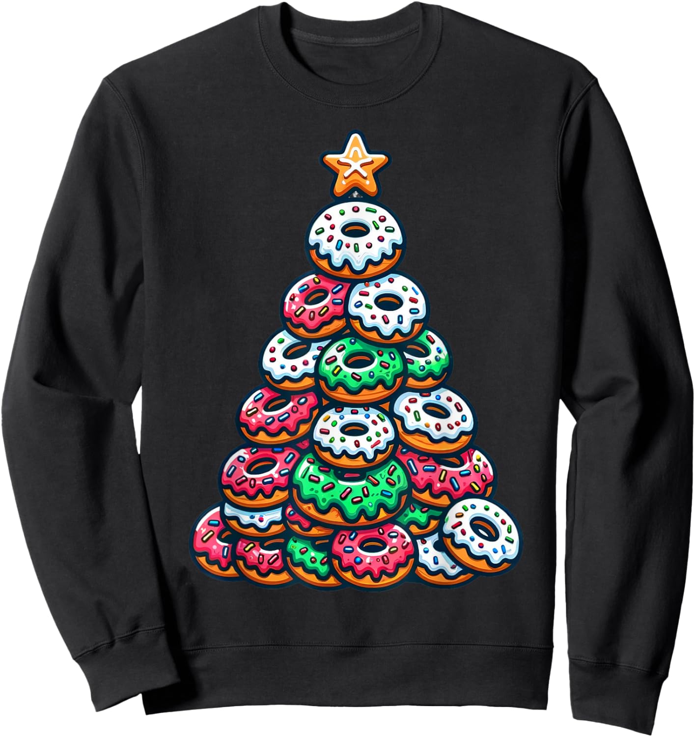 Donuts Christmas Tree Funny Doughnut Xmas Women Men Kids Sweatshirt - Sweatshirt | Black
