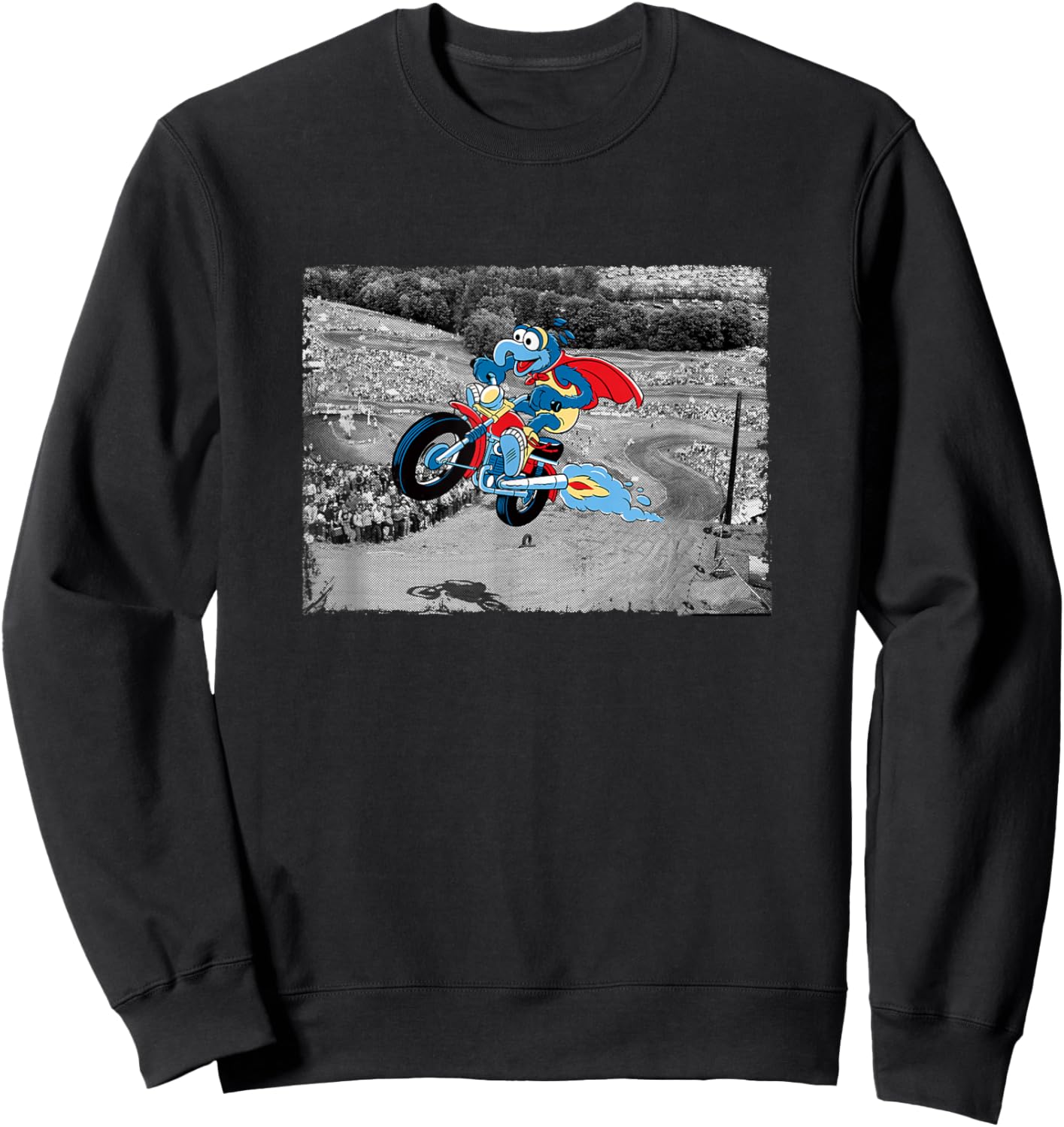 Disney The Muppets Gonzo Motorcycle Ride Big Chest Poster Sweatshirt - Sweatshirt | Black