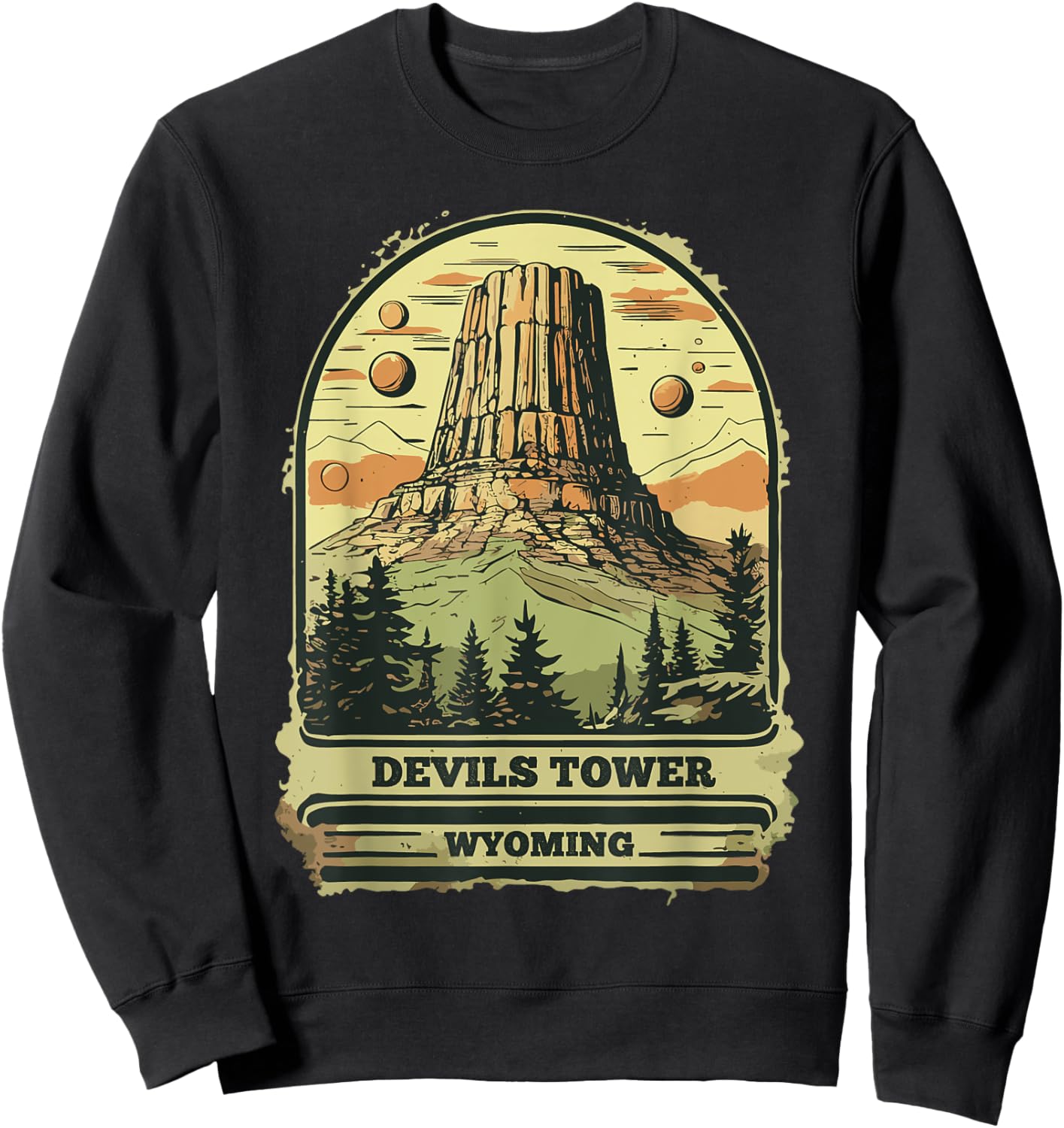 Devils Tower National Monument Wyoming Vintage Retro Travel Sweatshirt - Sweatshirt | Black