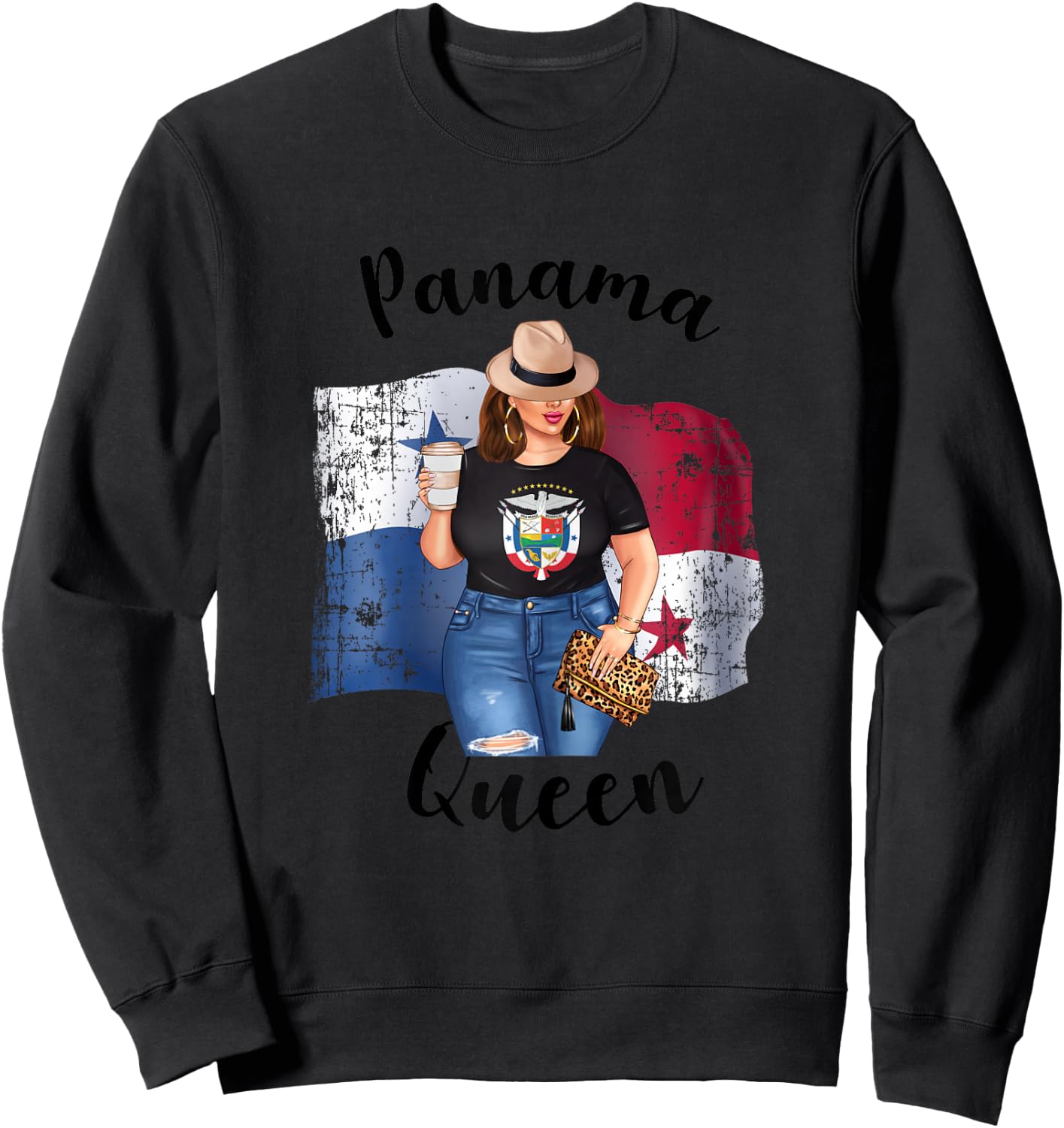 Cute Panamanian Queen Loves Coffee Mom Queen Panama Reina Sweatshirt - Sweatshirt | Black
