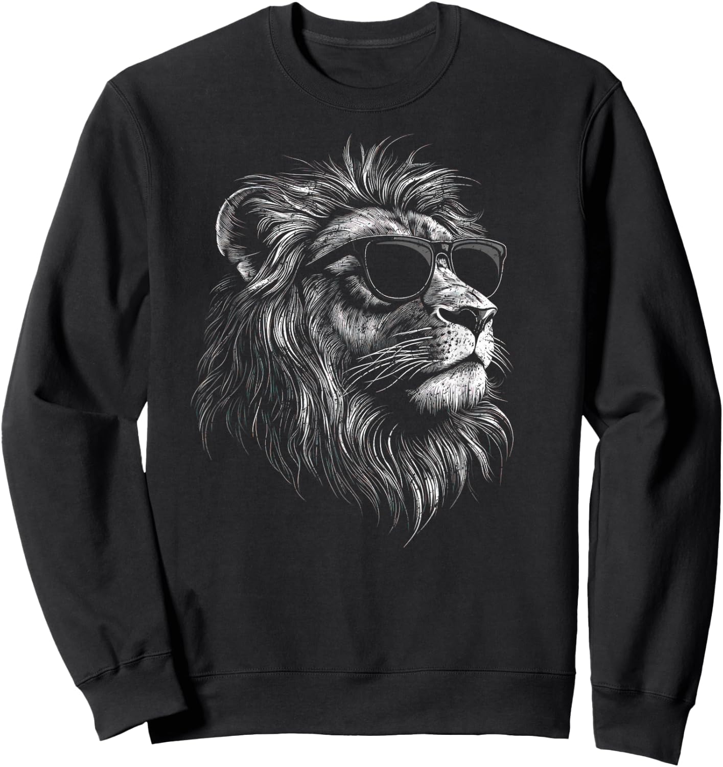 Cool Lion with Sunglasses Graphic for All Ages Sweatshirt - Sweatshirt | Black