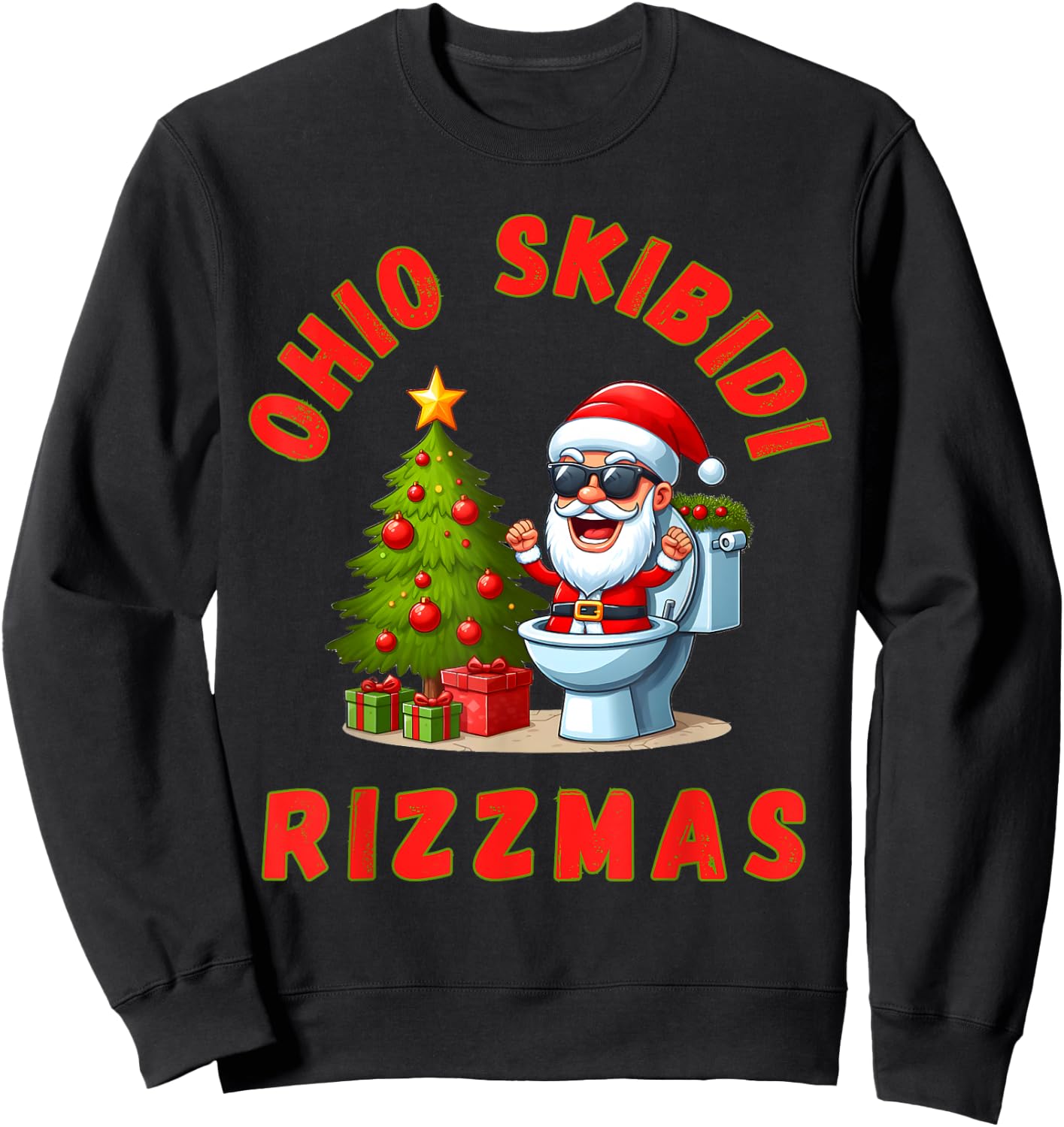 Ohio Skibidi Rizzmas Funny Christmas Rizz Gyatt Rizz Santa Sweatshirt - Sweatshirt | Black