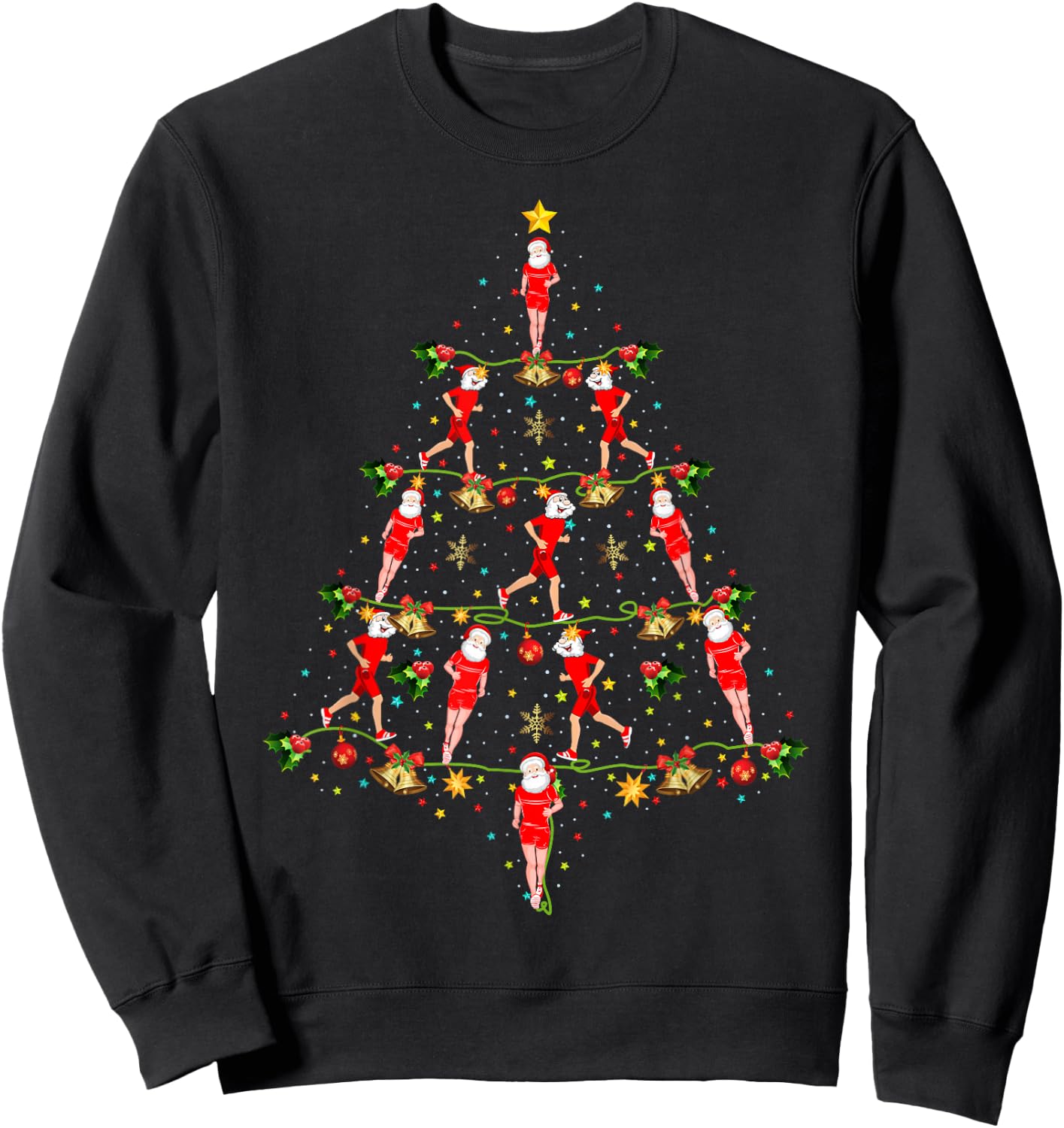 Santa Running Sports Lover Xmas Gift Running Christmas Tree Sweatshirt - Sweatshirt | Black