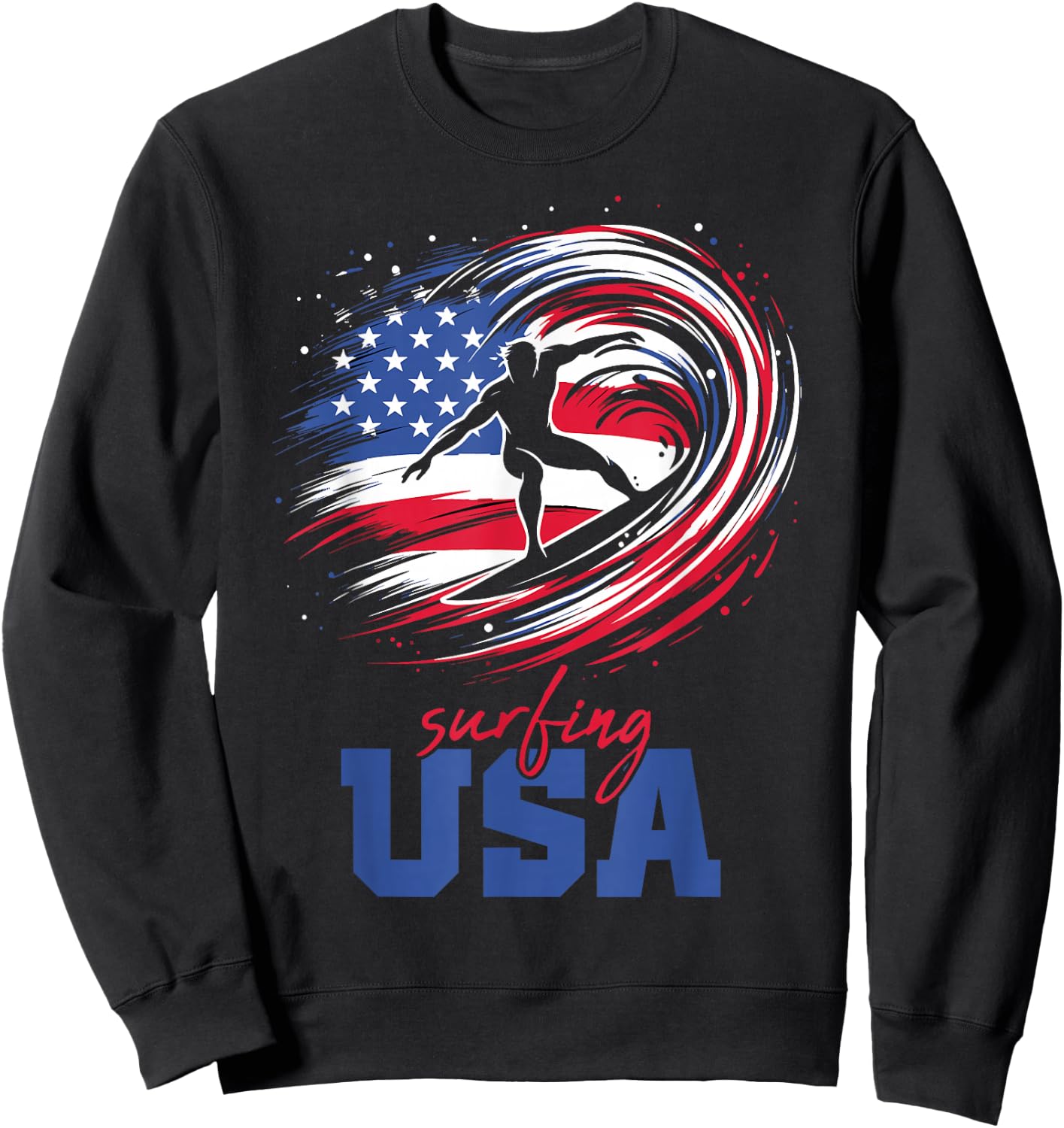 Surfing USA American Flag Surfer Patriotic Sweatshirt - Sweatshirt | Black