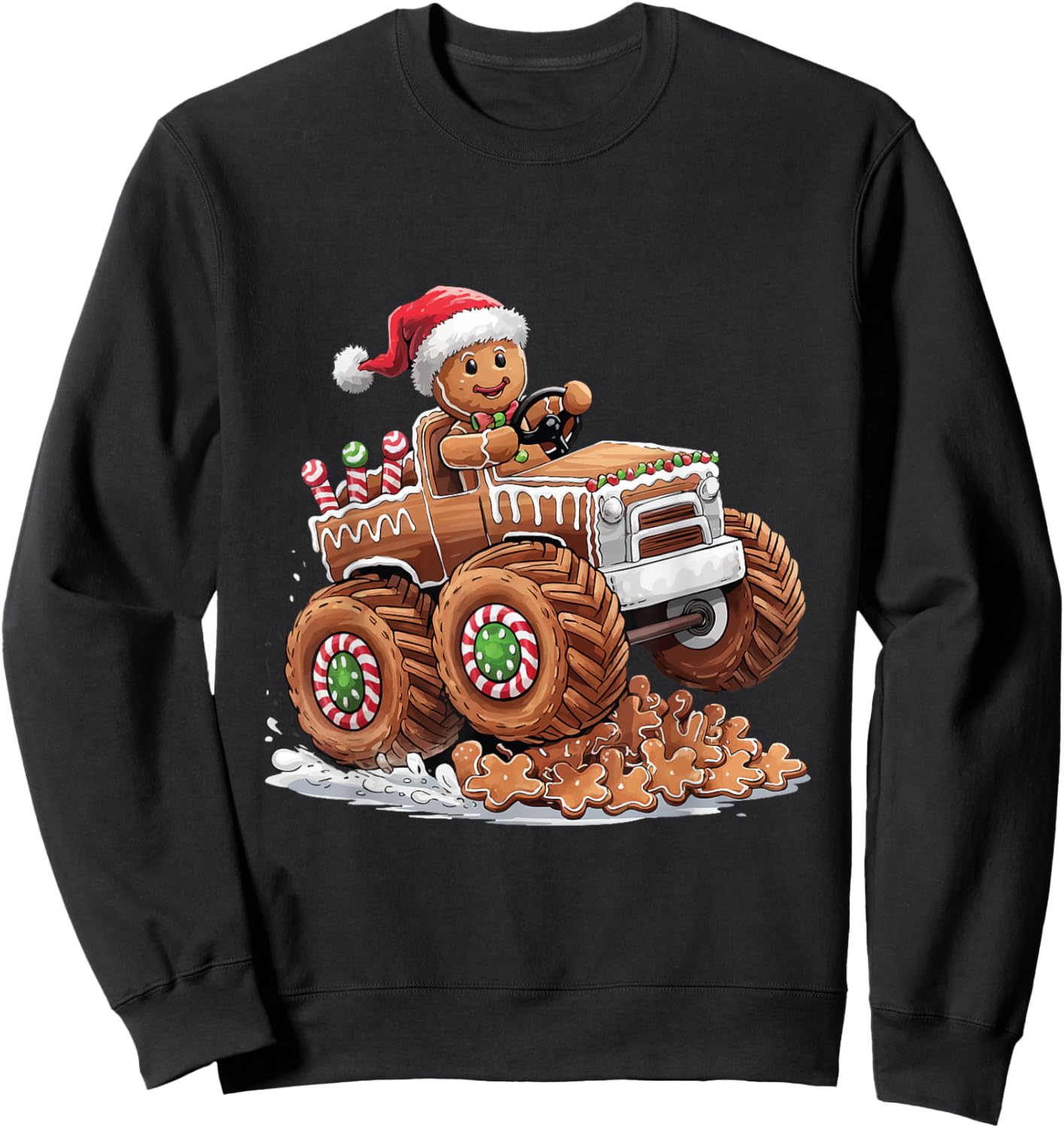 Monster Truck Gingerbread Man Funny Christmas Baking Cookies Sweatshirt - Sweatshirt | Black
