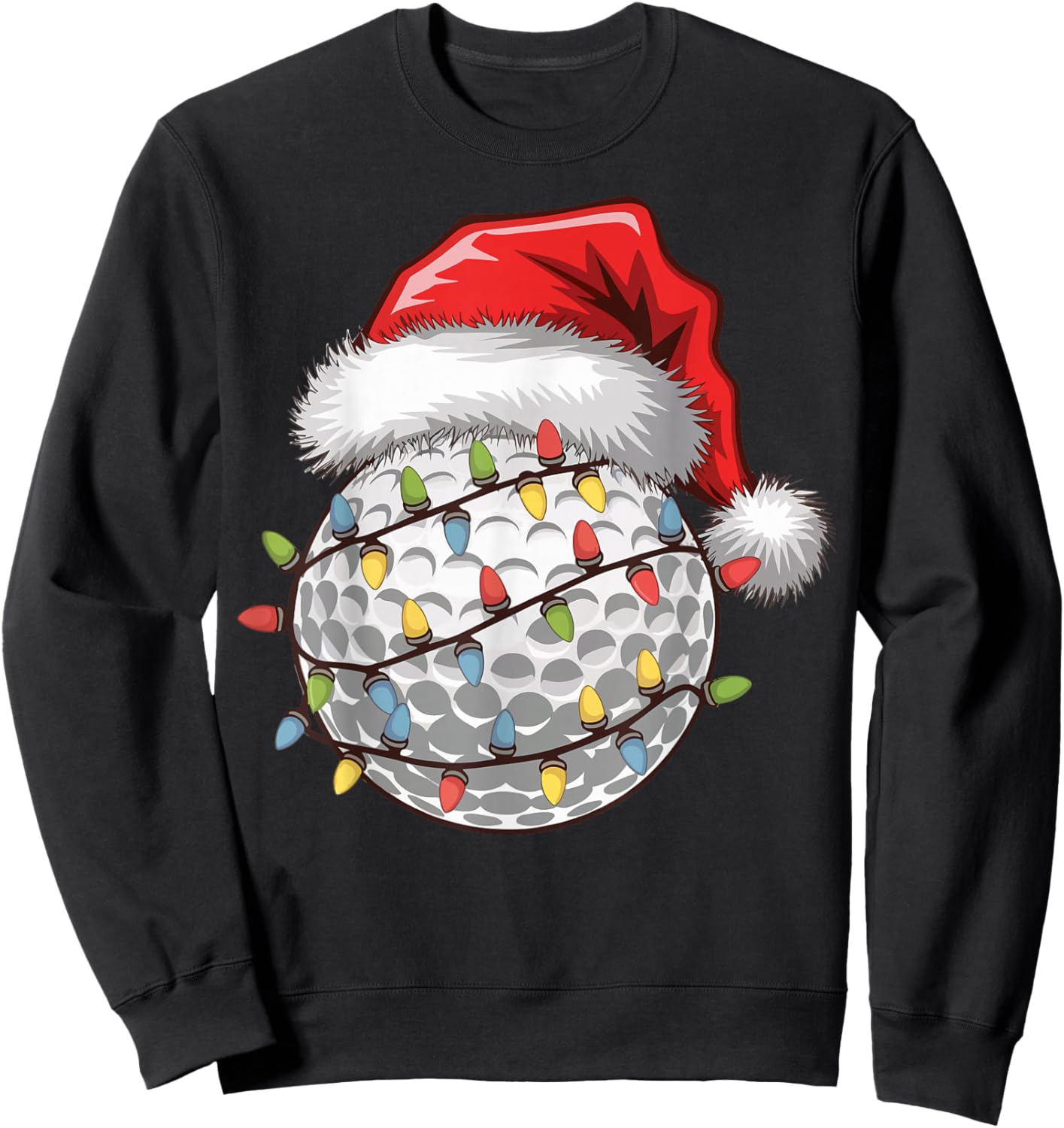 Golf Ball Santa Hat Christmas Tree Lights Golfing Golfer Sweatshirt - Sweatshirt | Black