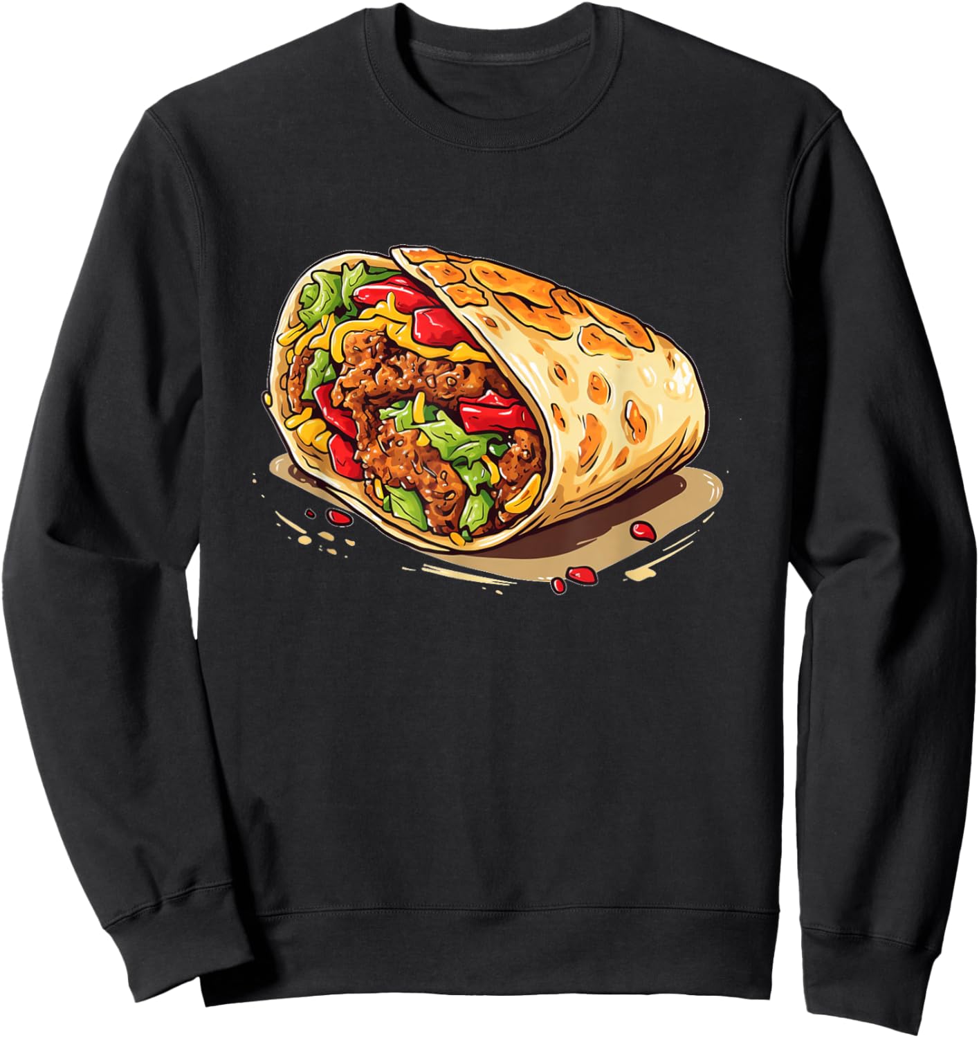 Burrito with Vegetable and Beef for Mexican Food Lovers Sweatshirt - Sweatshirt | Black