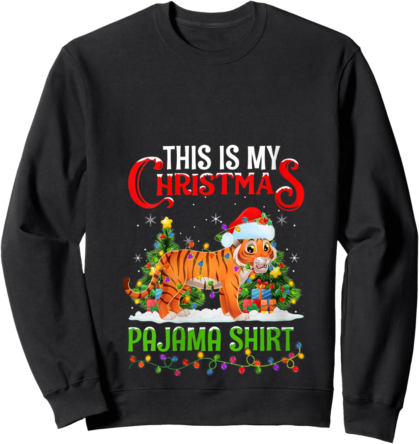 This Is My Christmas Pajama Shirt Lighting Bengal Tiger Xmas V-Neck Sweatshirt - Sweatshirt | Black