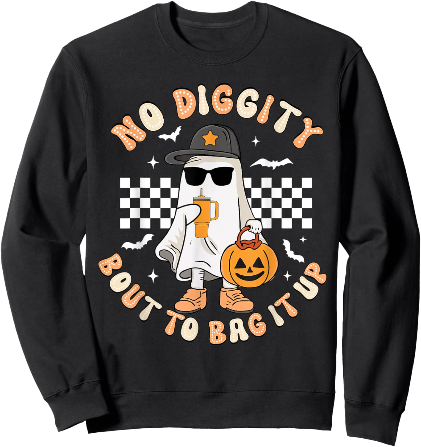 No Diggity Bout To Bag It Up Retro Halloween Ghost Toddler Sweatshirt - Sweatshirt | Black