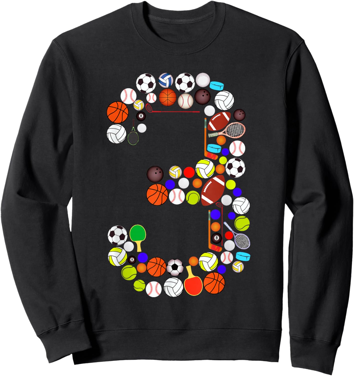 Kids 3rd Birthday Sports Big Number Three 3 Year Old Boy Sweatshirt - Sweatshirt | Black