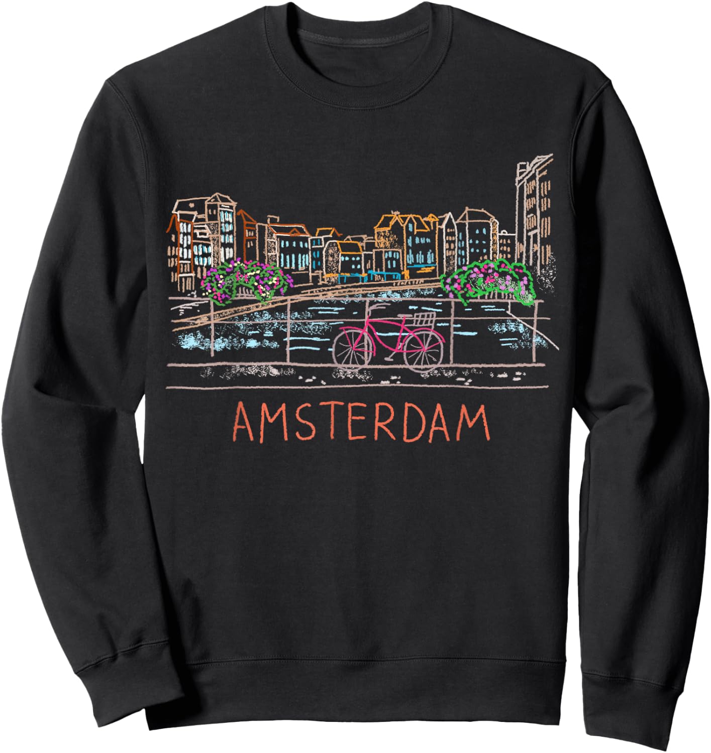 Amsterdam Bike Unique Hand Drawn Art Small Sweatshirt - Sweatshirt | Black