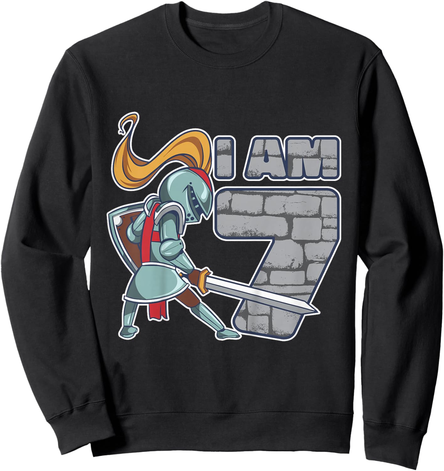 Kids Knight 7 Year Old Birthday Boy 7th Birthday Sweatshirt - Sweatshirt | Black