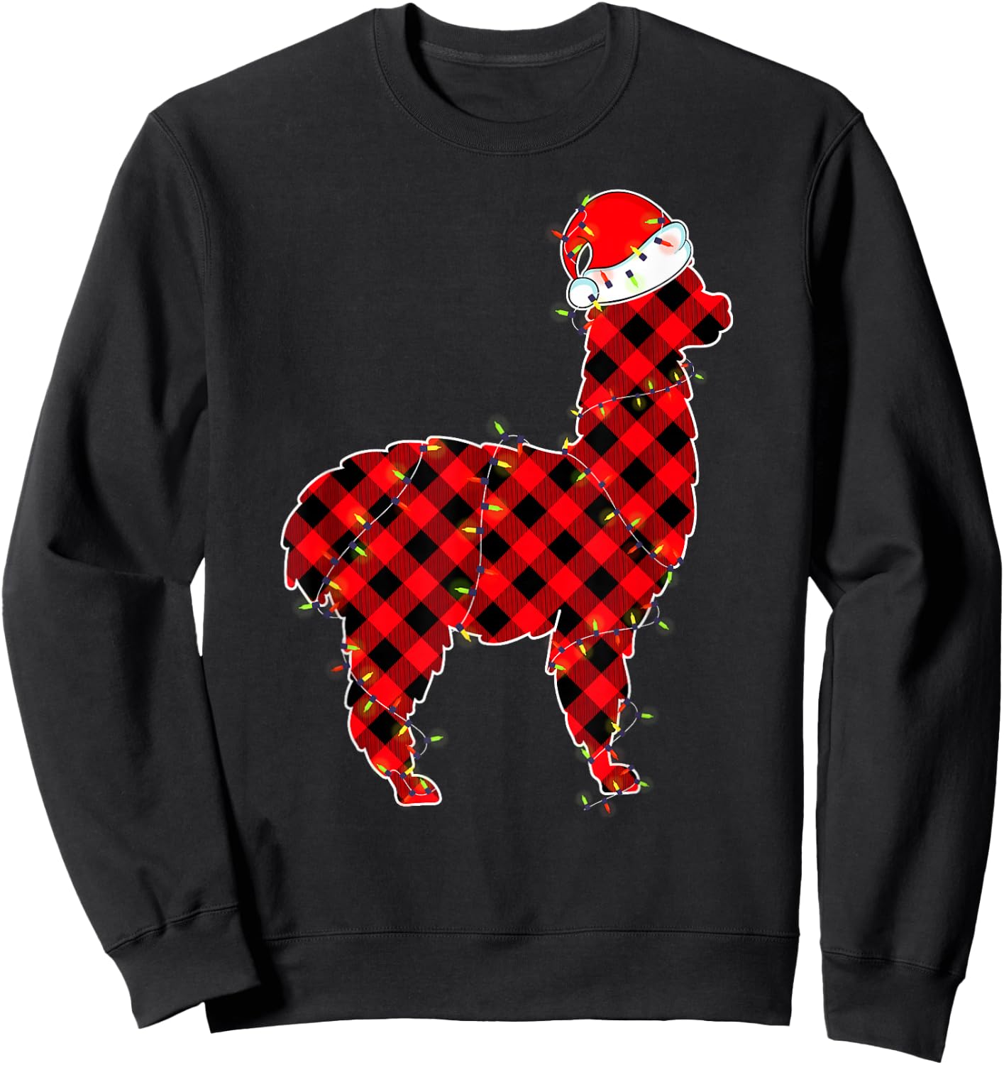 Red Plaid Llama Christmas Lights Pajamas Adult Kids Sweatshirt - Sweatshirt | Black