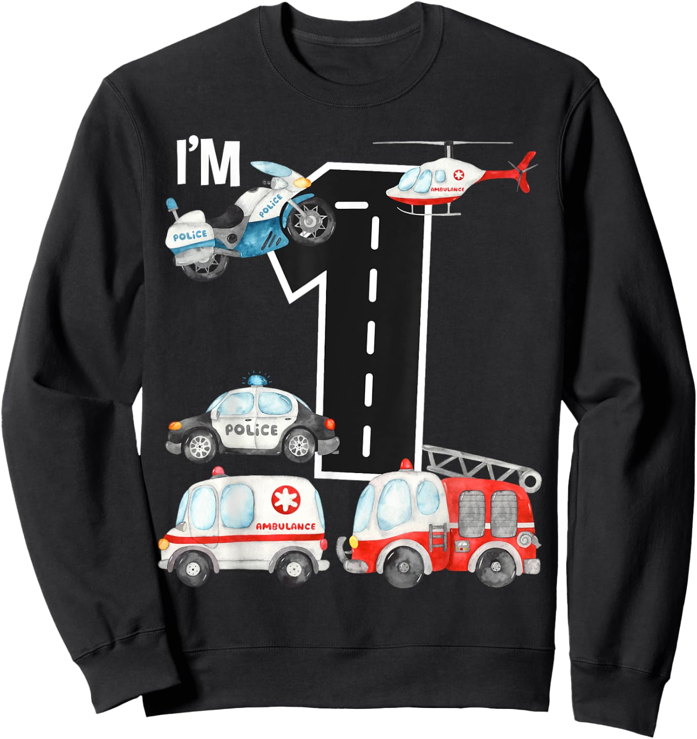 Emergency Vehicles 1st Birthday Fire Truck Police Car Boys Sweatshirt - Sweatshirt | Black