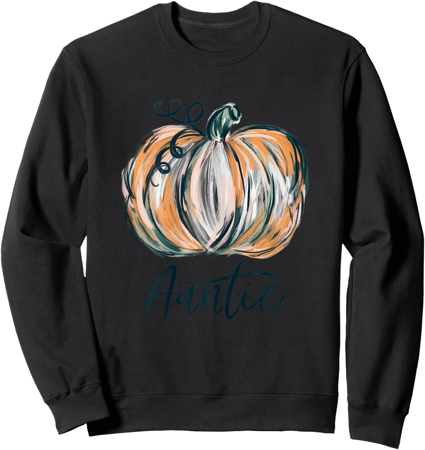 Auntie Watercolor Pumpkin Fall Thanksgiving Halloween 2022 Sweatshirt - Sweatshirt | Black