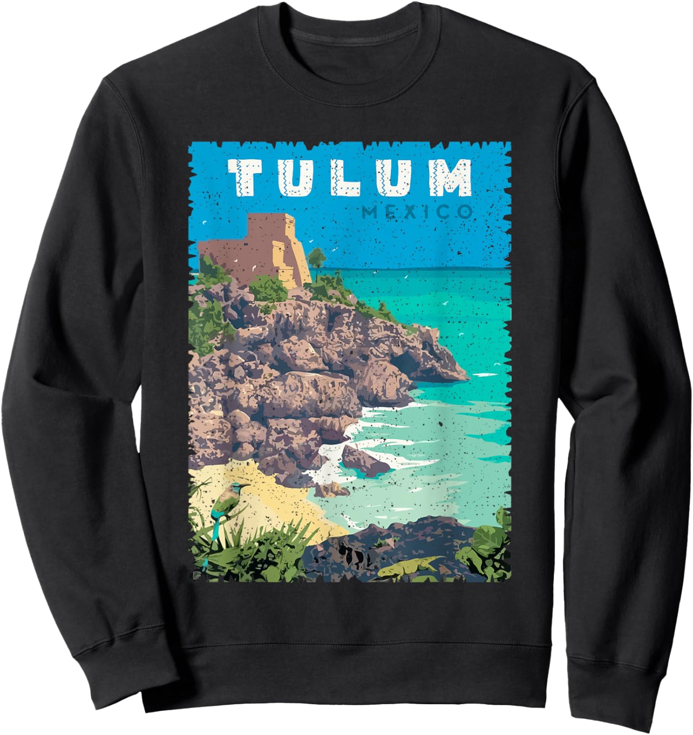 Vintage Distressed Tulum Beach Mexico Vacation Souvenir Sweatshirt - Sweatshirt | Black