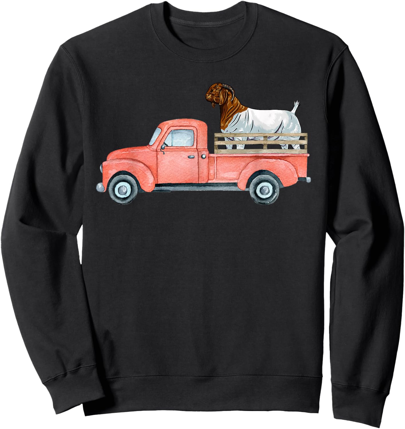 Boer Goat Buck in a Red Truck Sweatshirt - Sweatshirt | Black