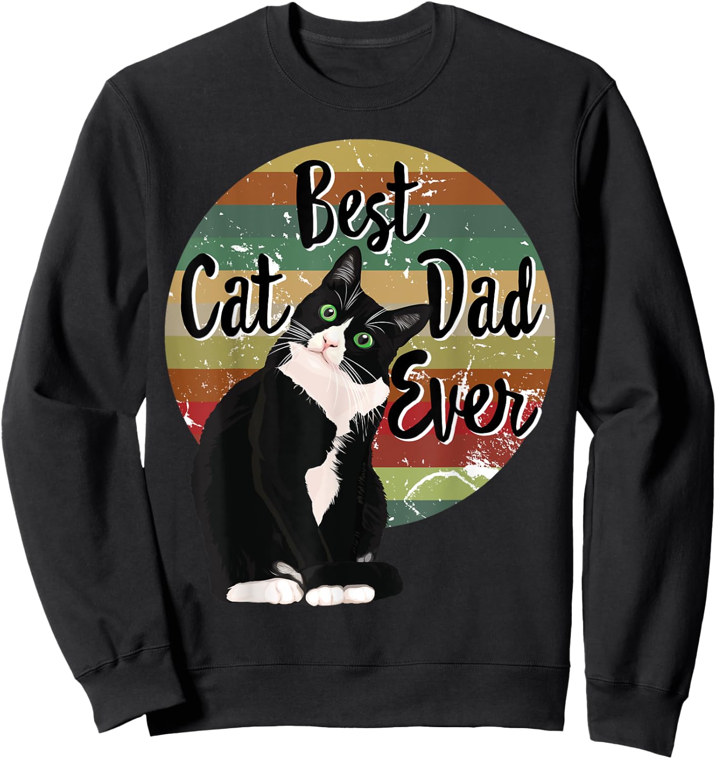 Best Cat Dad Ever Tuxedo Father's Day Gift Funny Retro Shirt Women Sweatshirt - Sweatshirt | Black