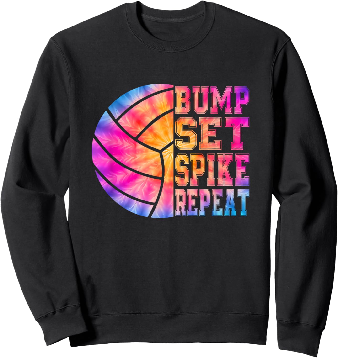 Colorful Tie Dye Teen Girls Volleyball Bump Set Spike Repeat Sweatshirt - Sweatshirt | Black