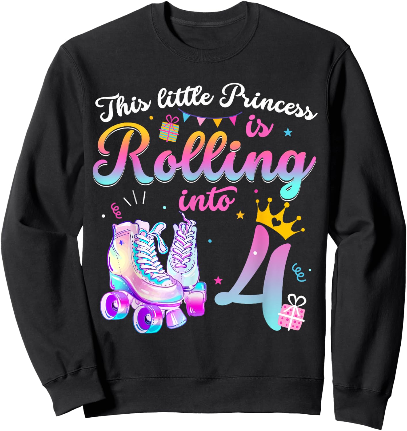 Roller Skate 4th Birthday Shirt 4 Year Old Girl Party Outfit Sweatshirt - Sweatshirt | Black