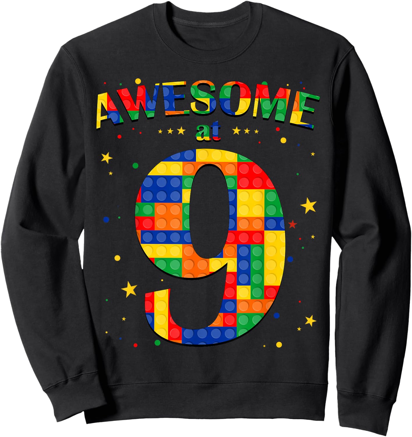 Building Blocks Bricks Awesome at 9 Years Old Birthday Boy Sweatshirt - Sweatshirt | Black