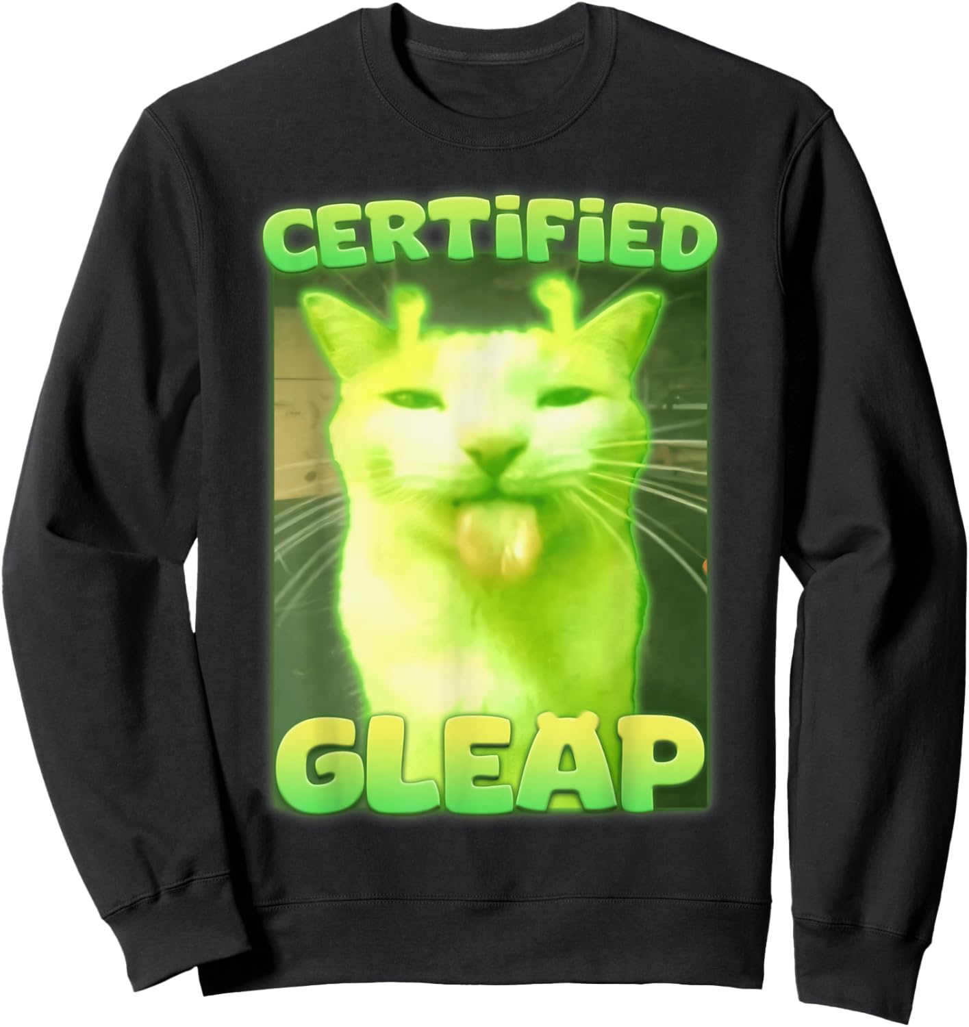 Certified Gleap Funny Alien Brainrot Cat Meme Women Kids Sweatshirt - Sweatshirt | Black