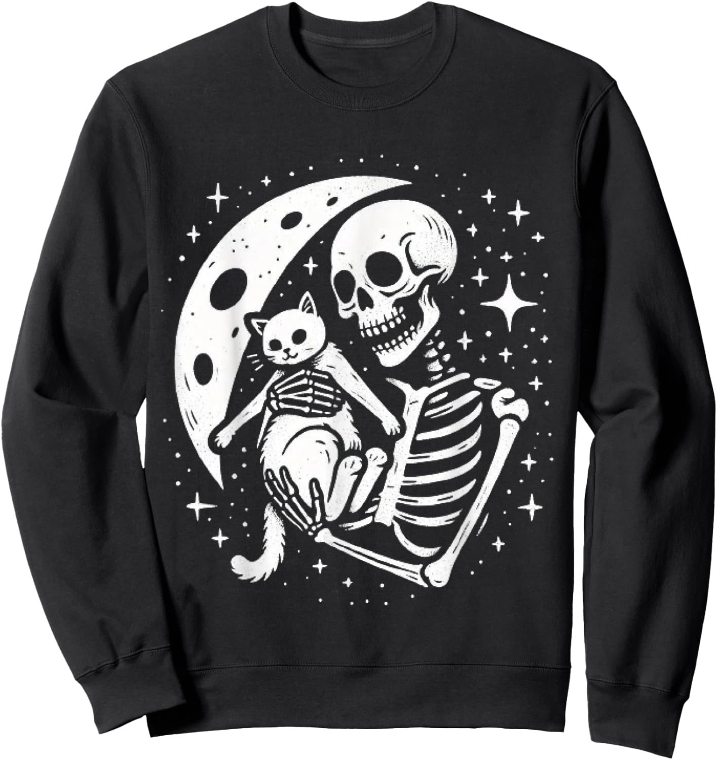 Vintage Skeleton Cat Skull Goth Halloween Men Women Kids Sweatshirt - Sweatshirt | Black