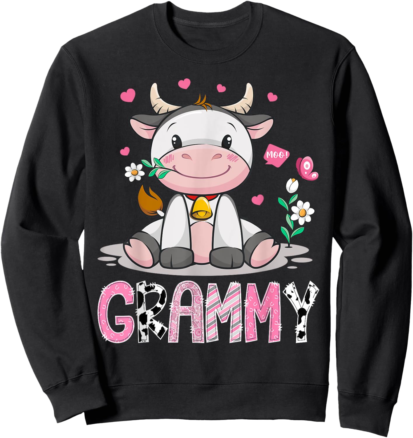 Grammy Cute Cow Moo Farmer Birthday Family Matching Sweatshirt - Sweatshirt | Black