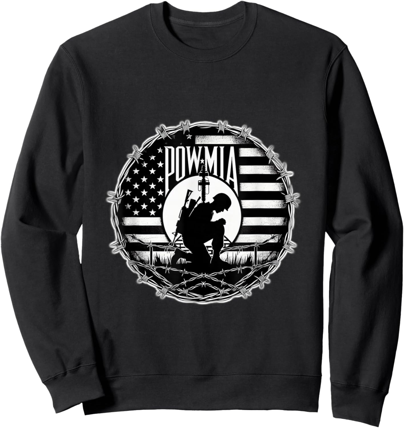 Obvious Logic POW MIA -Adults Black Cotton, Polyester Blend Short Sleeve Sweatshirt - Sweatshirt | Black