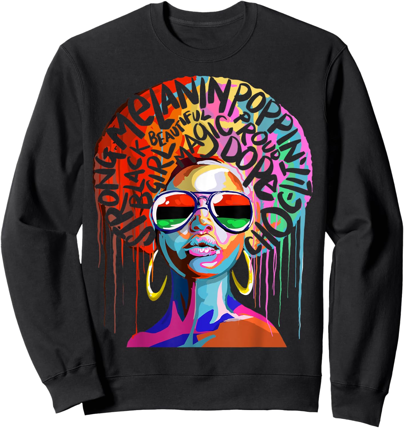 Black Queen Strong Words Afro Art Sweatshirt - Sweatshirt | Black