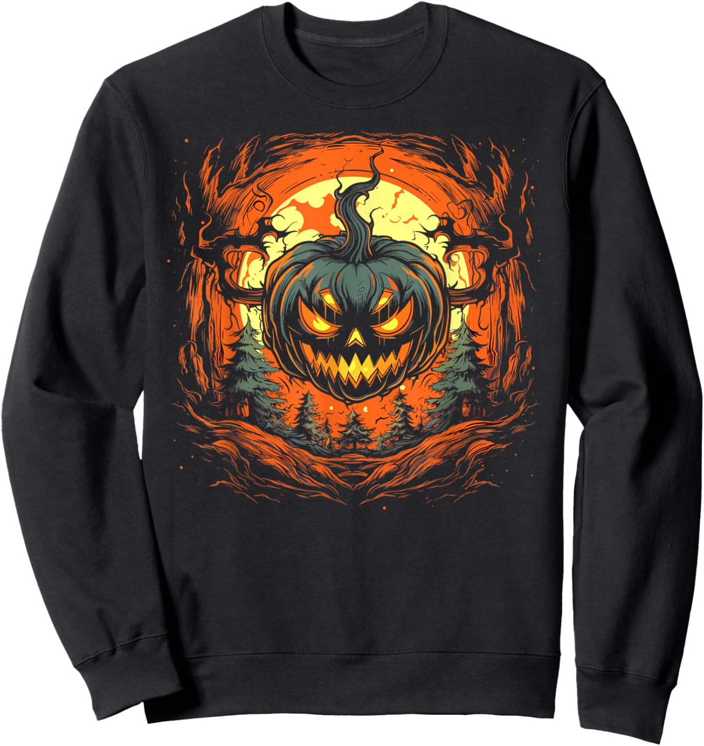 Pumpkin Jack o Lantern Demon Monster Scary Halloween Graphic Sweatshirt - Sweatshirt | Black