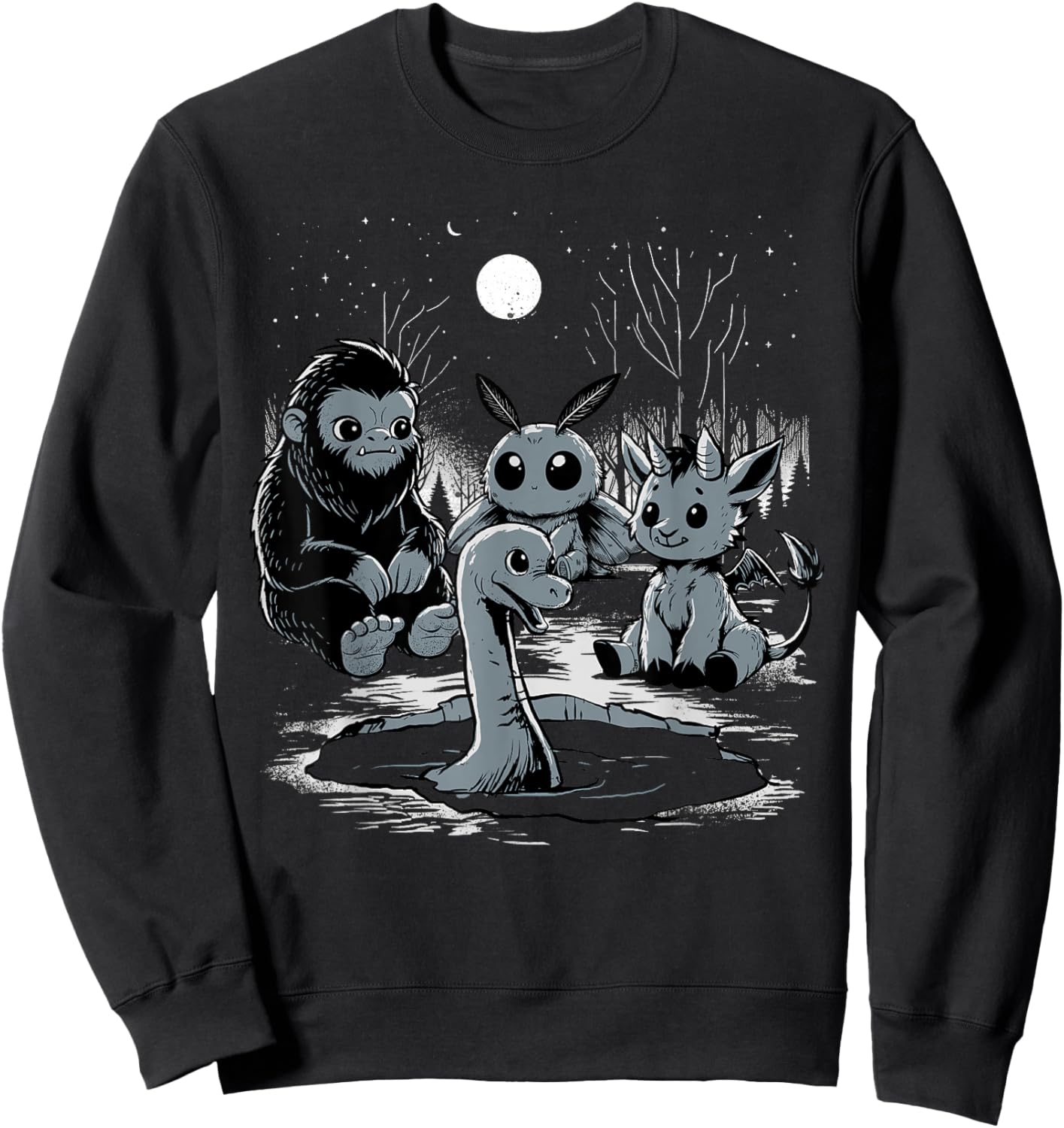 Cryptid Shirt Bigfoot Loch Ness Monster Mothman Jersey Devil Sweatshirt - Sweatshirt | Black
