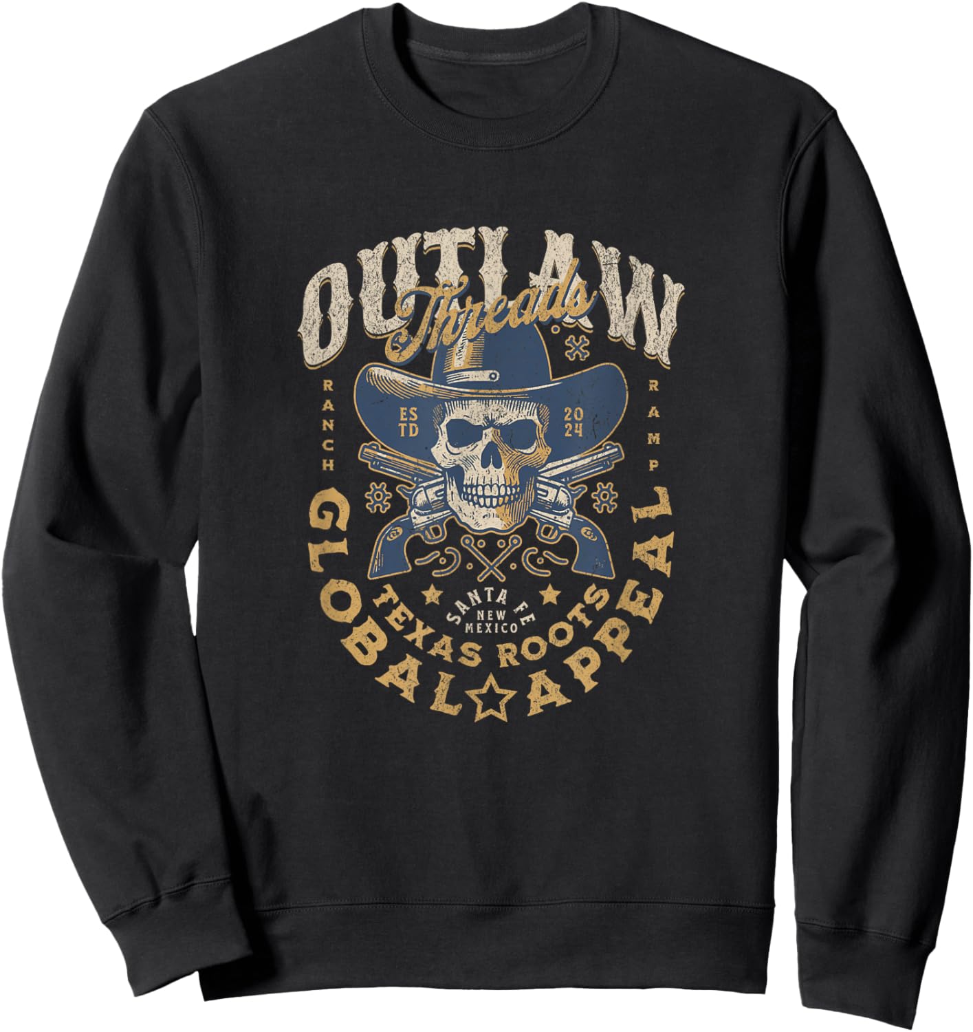 Outlaw Threads - Cowboy Skull Dead Revolver Skeleton Sweatshirt - Sweatshirt | Black
