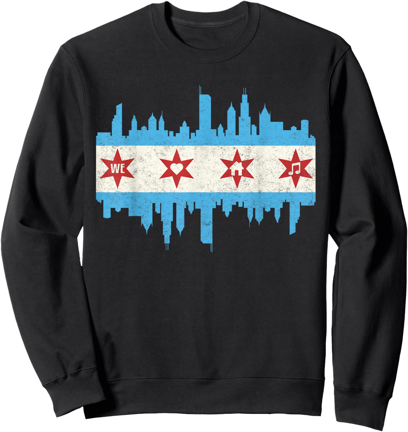 Chicago House Music Vintage DJ EDM Flag Skyline Party Group Sweatshirt - Sweatshirt | Black