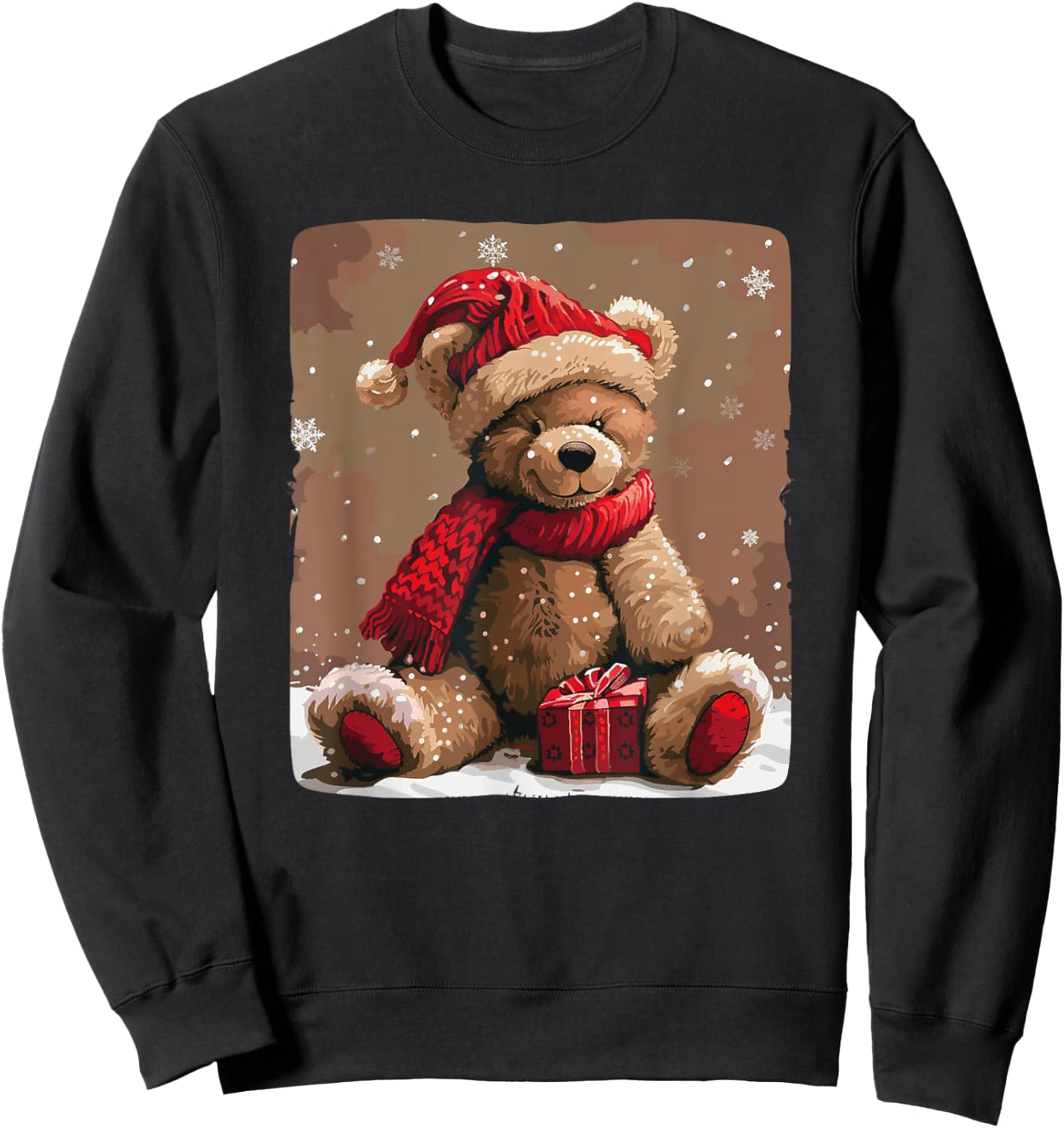 Happy Teddy Bear with Shawl and Christmas Hat Costume Sweatshirt - Sweatshirt | Black