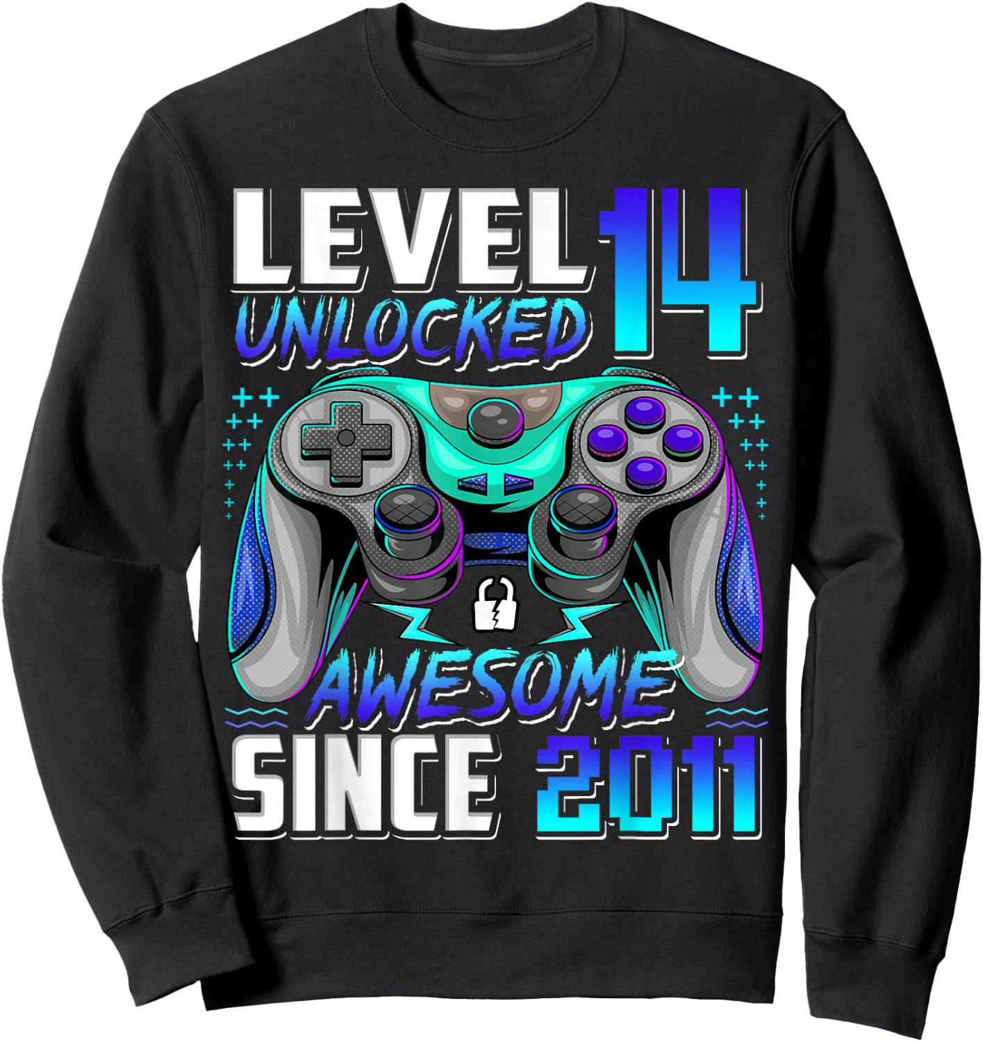 Level 14 Unlocked Awesome Since 2011 14th Birthday Gaming Sweatshirt - Sweatshirt | Black