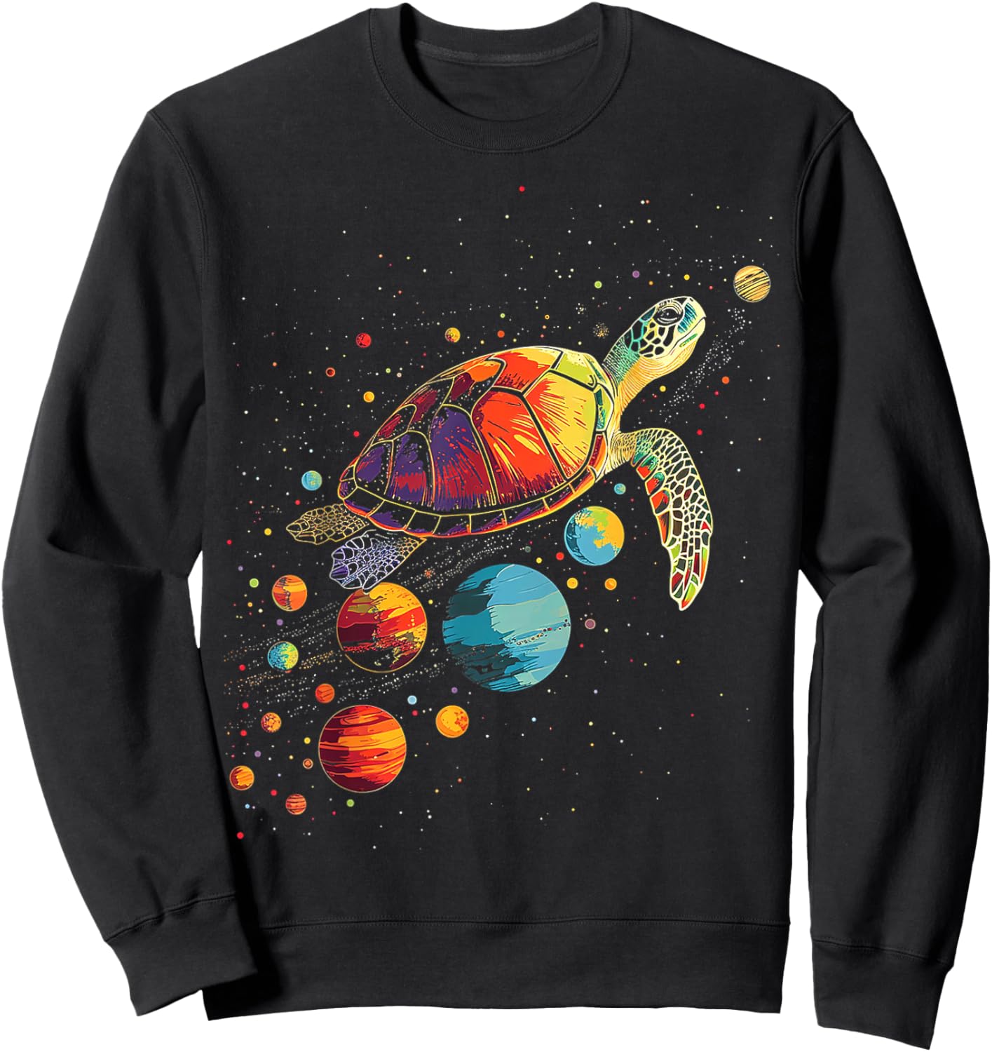 Turtler Planets Art Animal Colorful Graphic Turtle Sweatshirt - Sweatshirt | Black