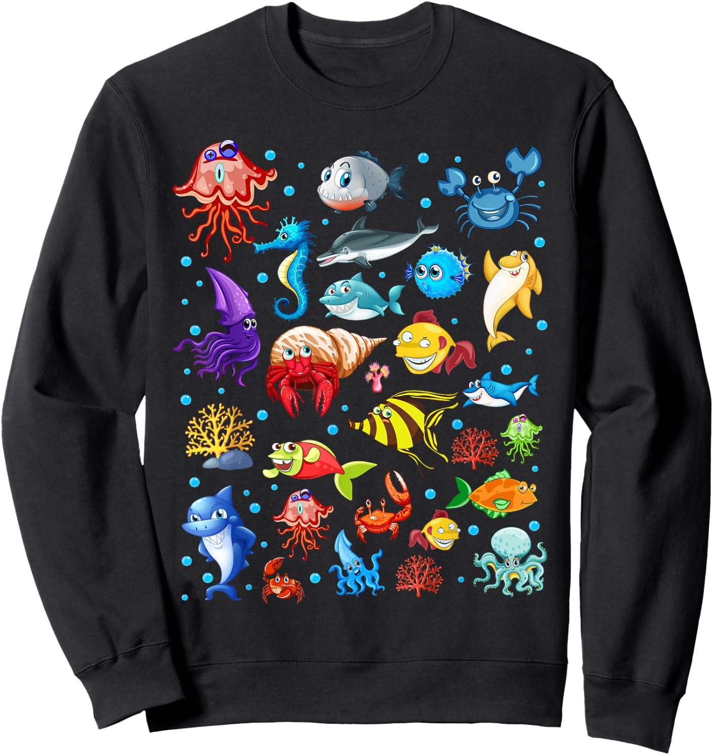 Cute Sea Animals Kids Children Ocean Creatures Clownfish Sweatshirt - Sweatshirt | Black