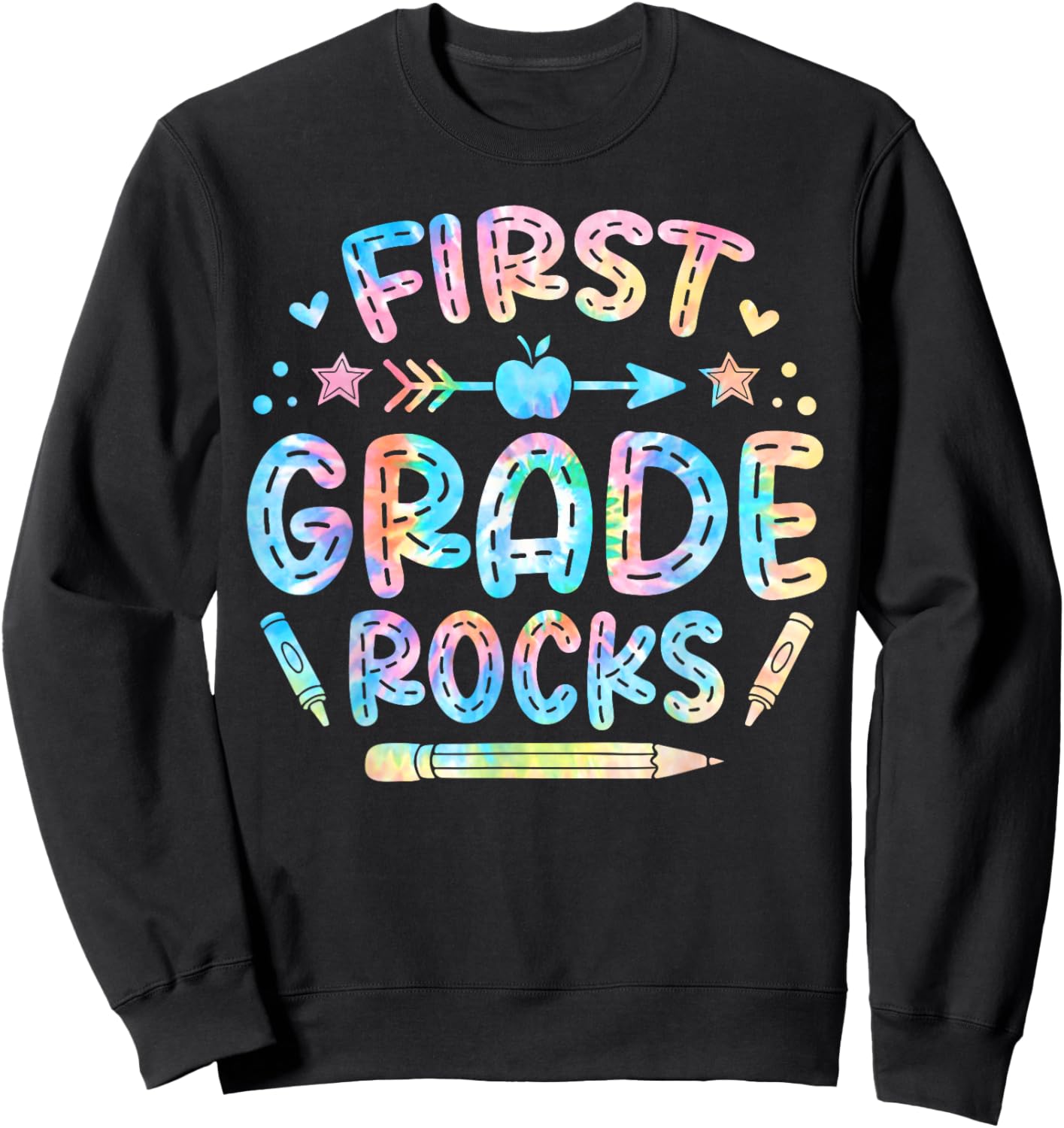 1st Grade Rocks First Grade Back To School Teacher Tie Dye Women Kids Sweatshirt - Sweatshirt | Black