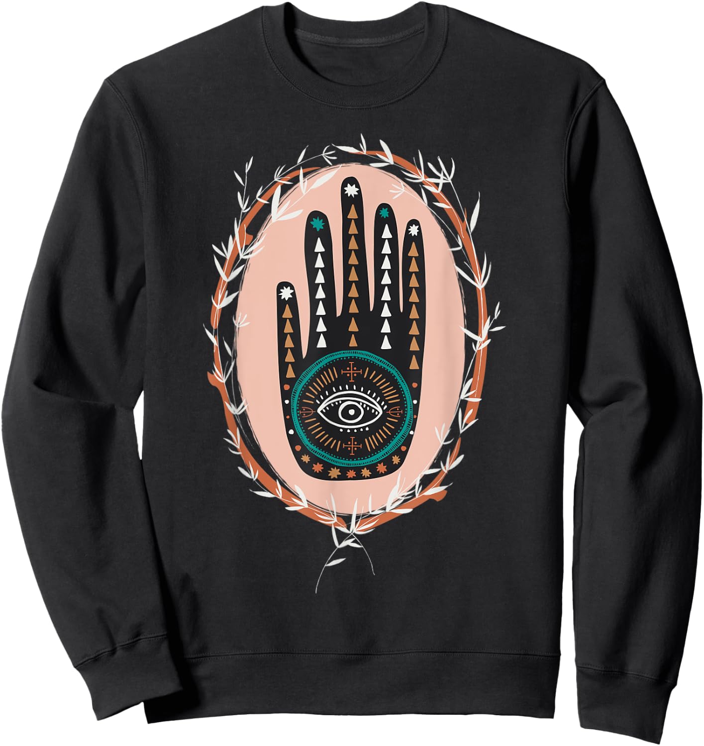 Hamsa Hand of Fatima Henna Tribal Boho Graphic Girl Women Sweatshirt - Sweatshirt | Black