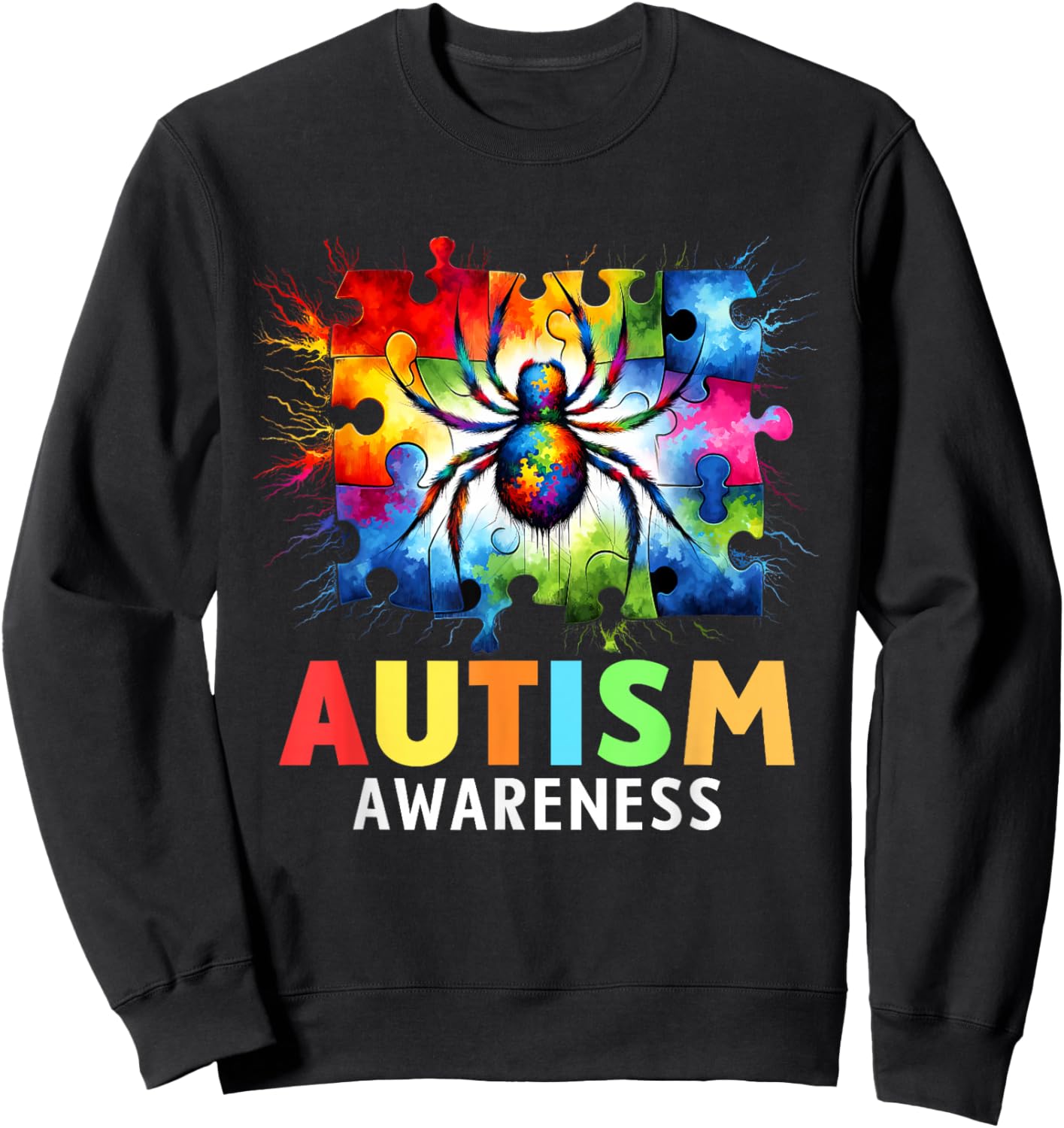 Spider Autism Awareness Autistic Colorful Sweatshirt - Sweatshirt | Black