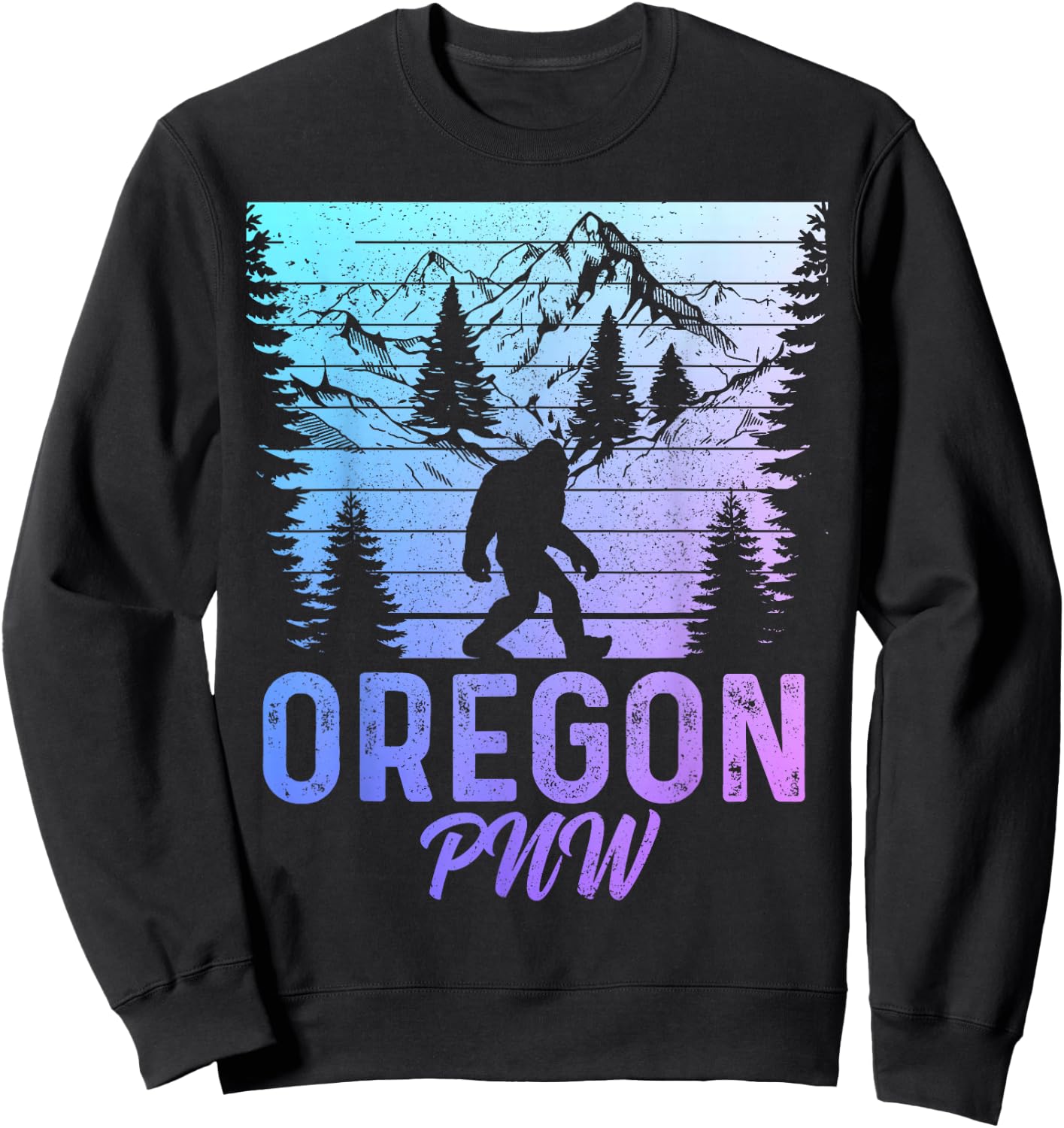 Oregon PNW Bigfoot Vintage Pacific Northwest Sasquatch Sweatshirt - Sweatshirt | Black
