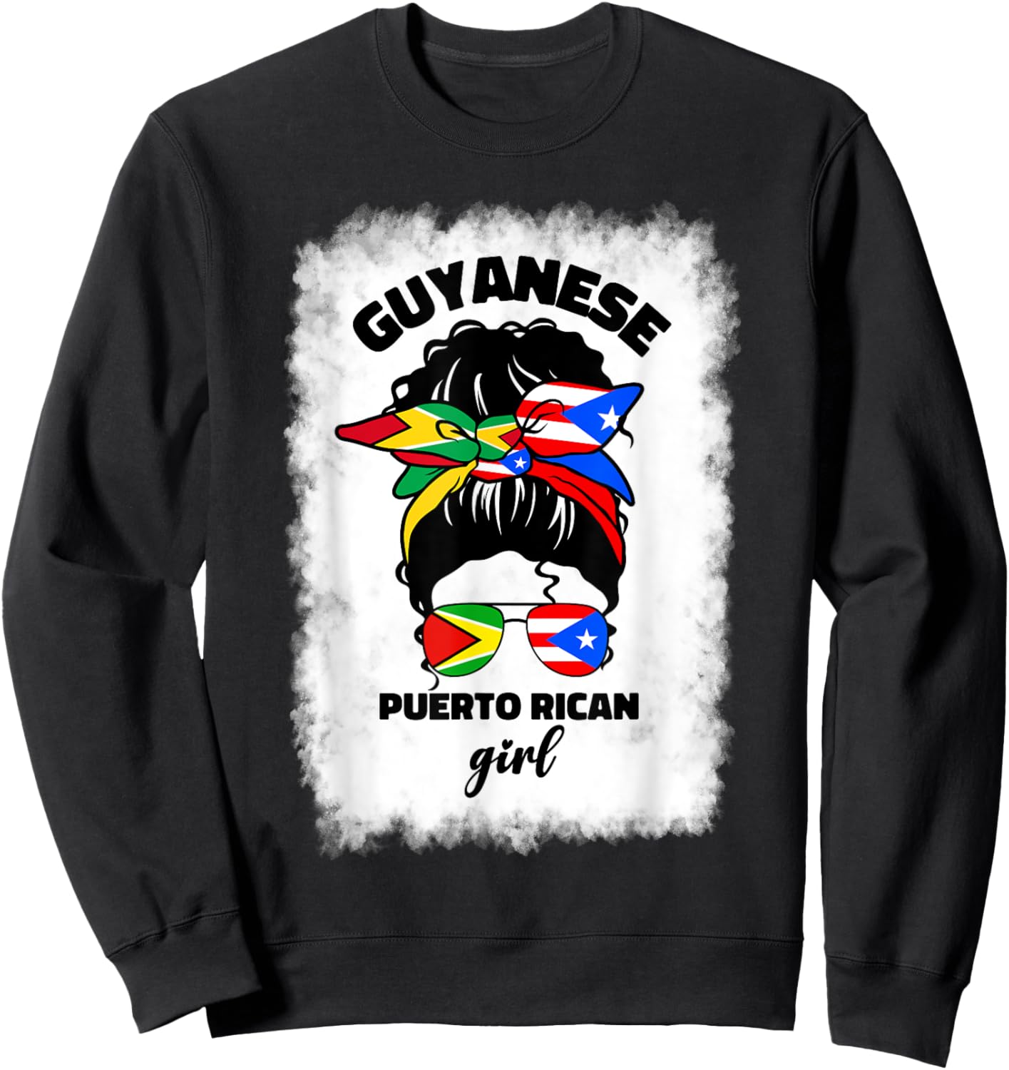 Half Guyanese And Puerto Rican Rico Guyana Flag Afro Girl Sweatshirt - Sweatshirt | Black