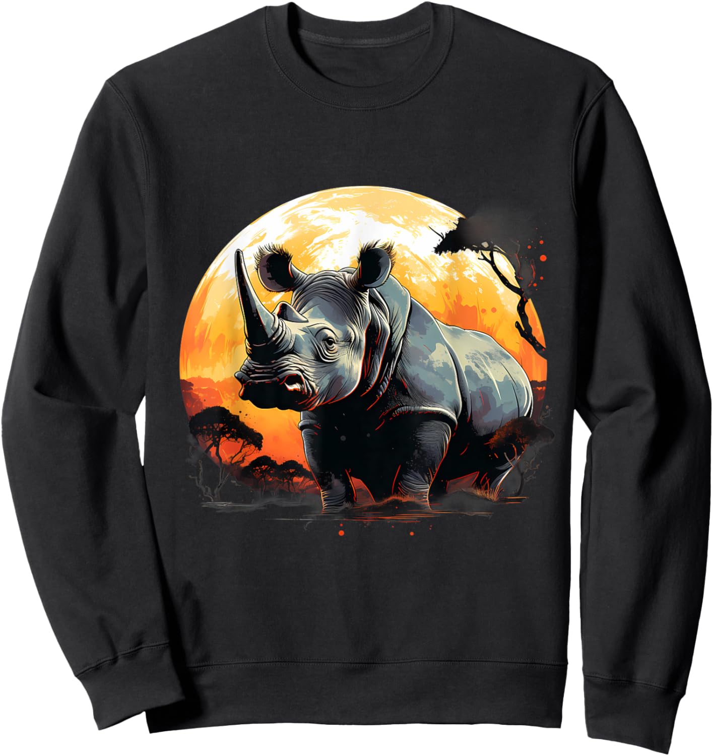 Rhino Nature Animal Art Rhinoceros Wildlife Motif Savanna Sweatshirt - Sweatshirt | Black